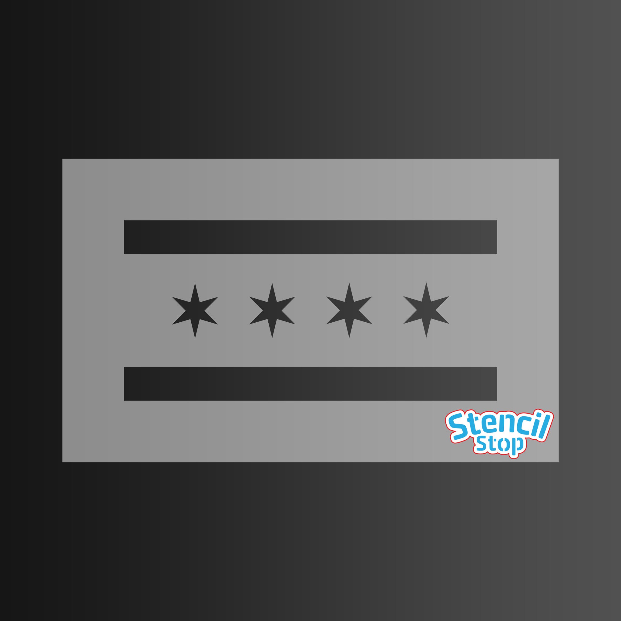Chicago city flag stencil on a black backing sheet.