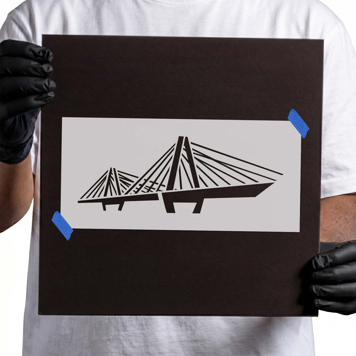 Cooper River Bridge stencil with tall towers and radiating cables