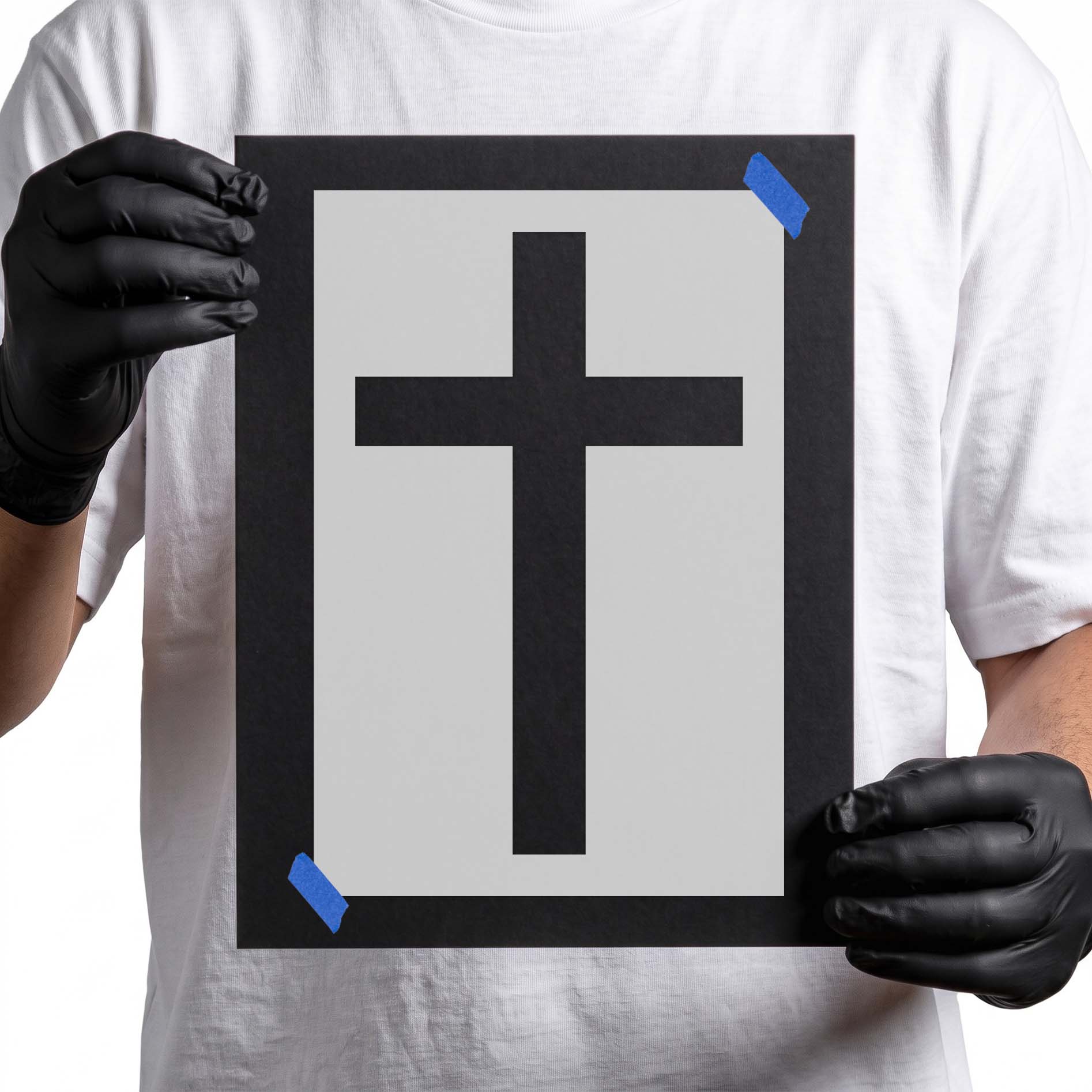 Simple cross stencil with clean straight lines and classic silhouette