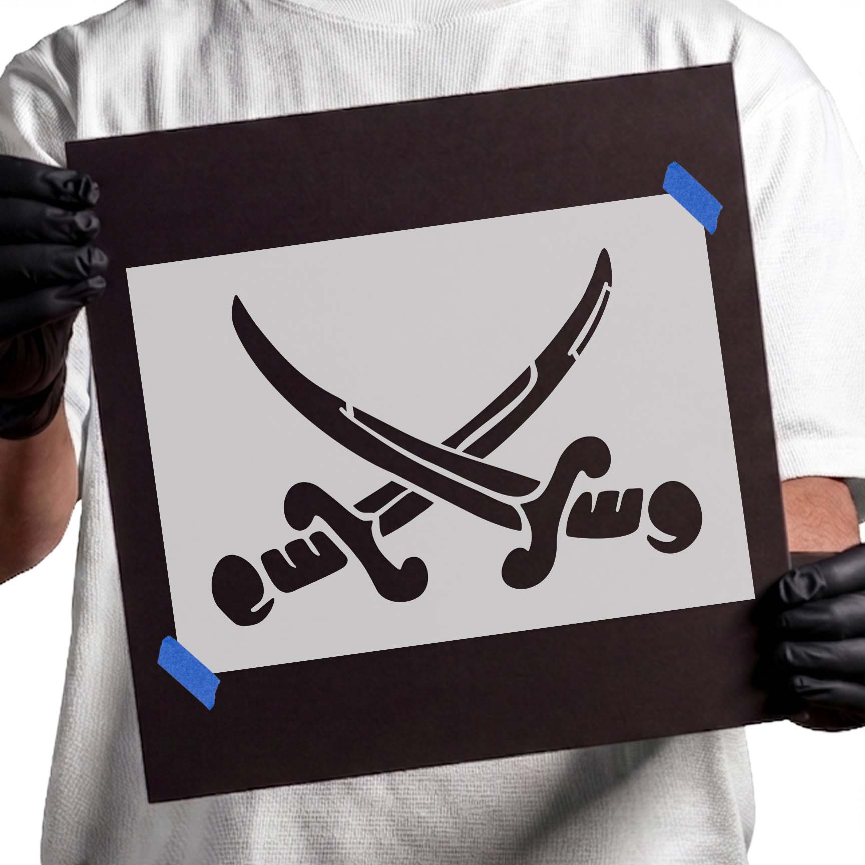 Crossed swords silhouette stencil for pirate and medieval themed crafts