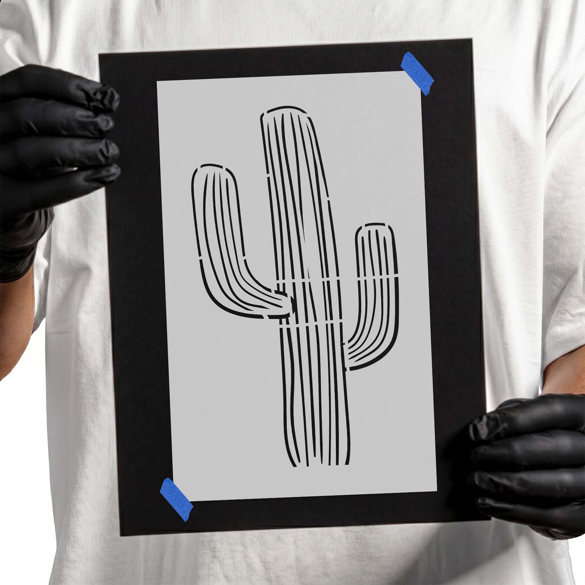 Detailed cactus stencil with curved arms and vertical rib lines