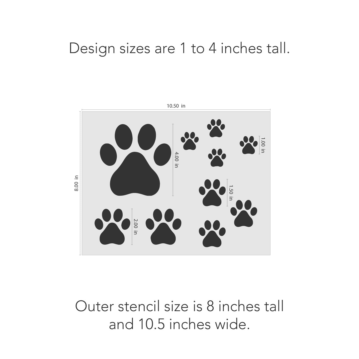 Dimensions of paw prints stencil