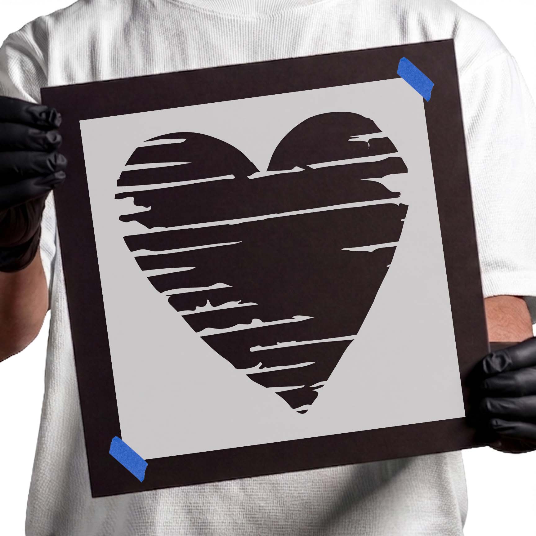 Rustic distressed heart stencil with weathered texture design