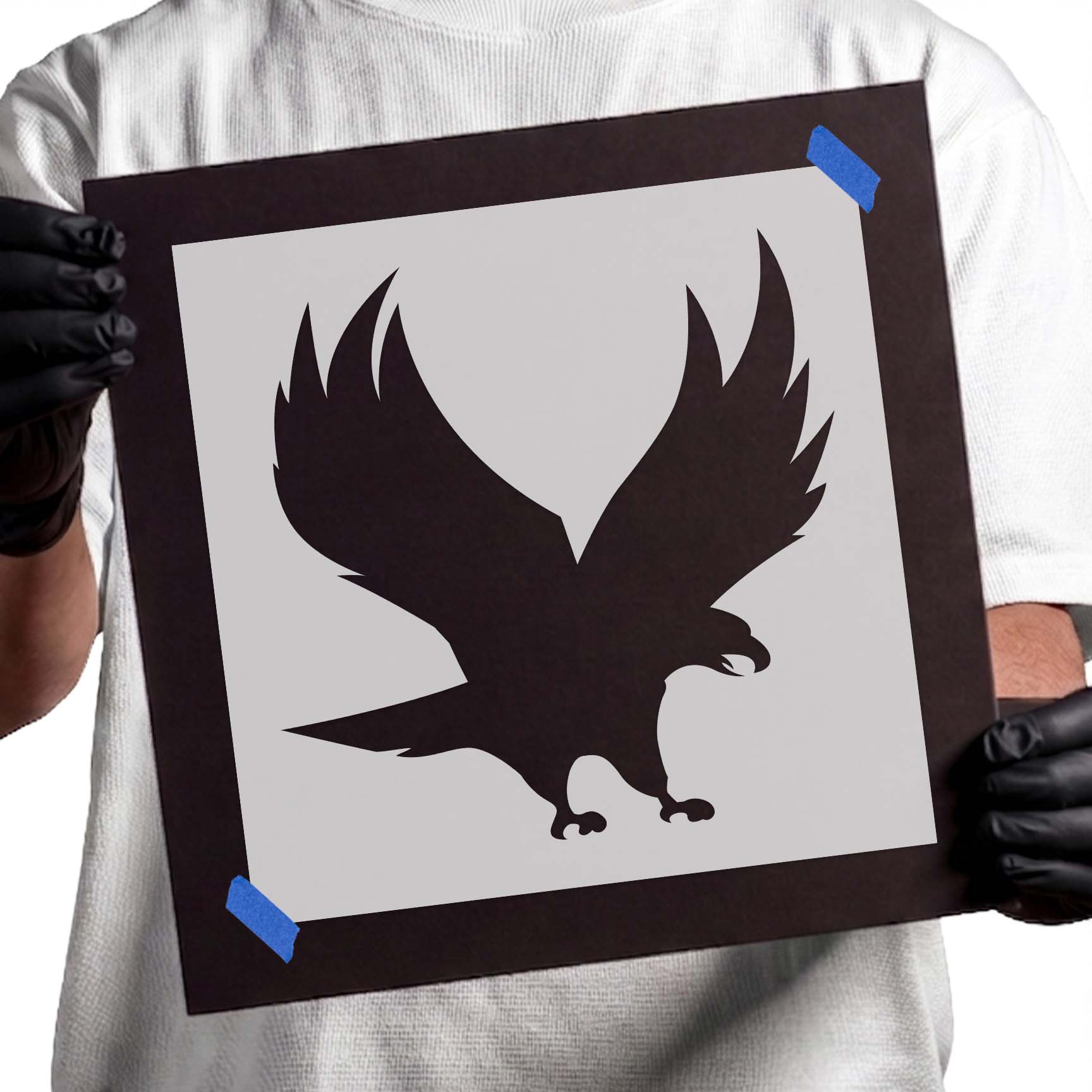 Eagle stencil with raised wings and extended talons