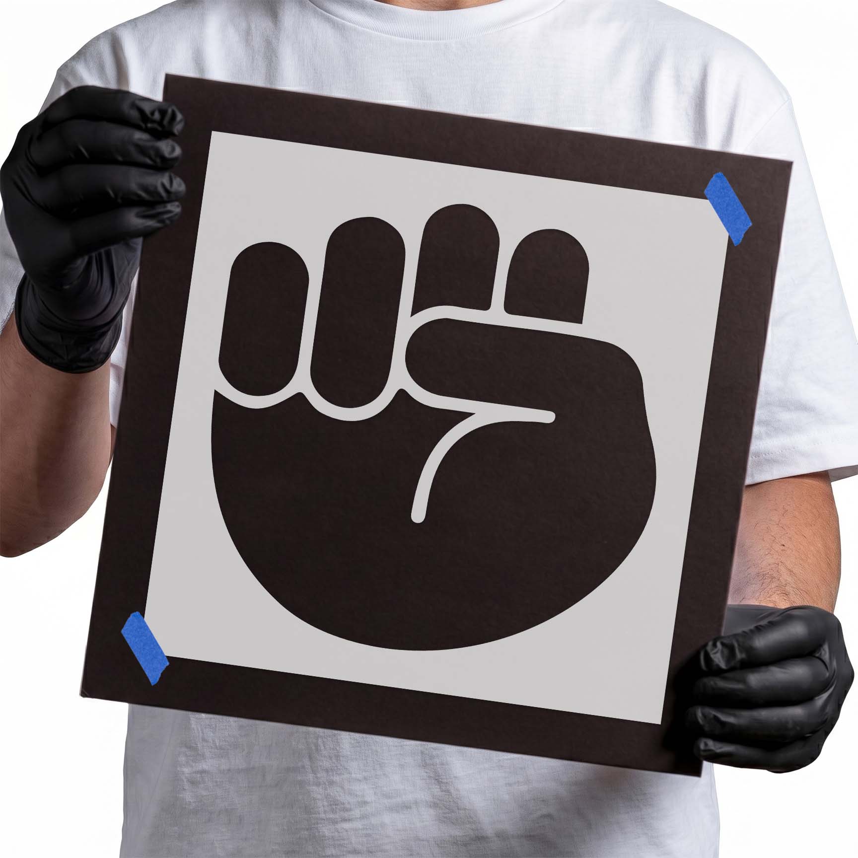 Bold clenched fist stencil with rounded fingers and palm details