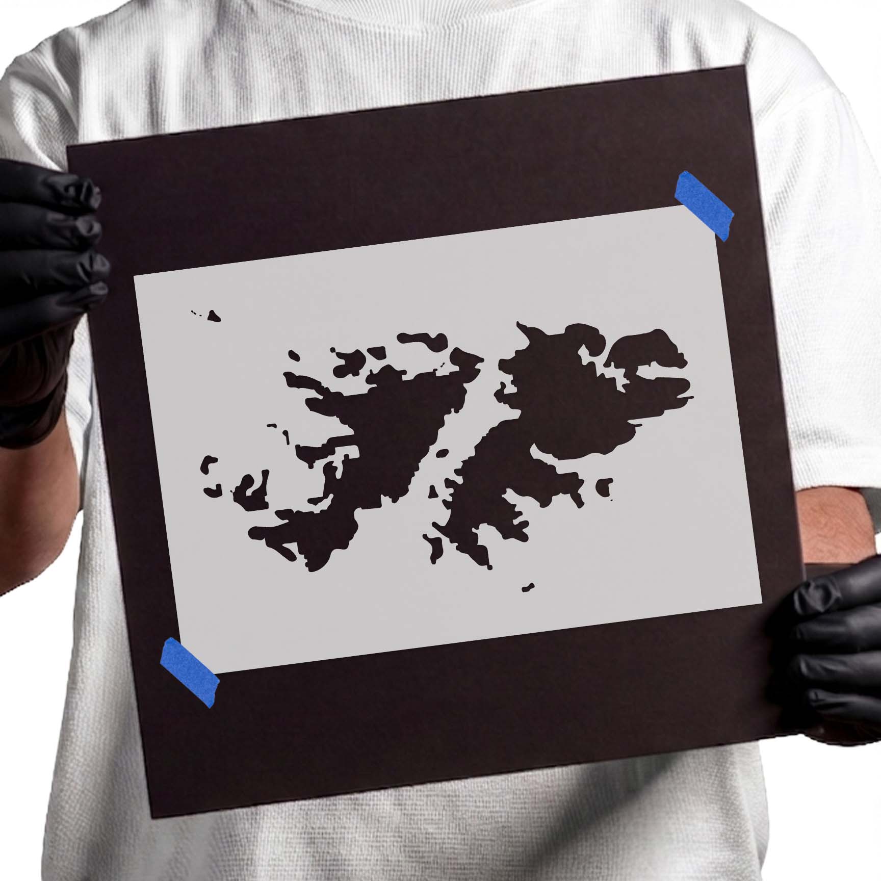 Falkland Islands stencil featuring the fragmented archipelago outline