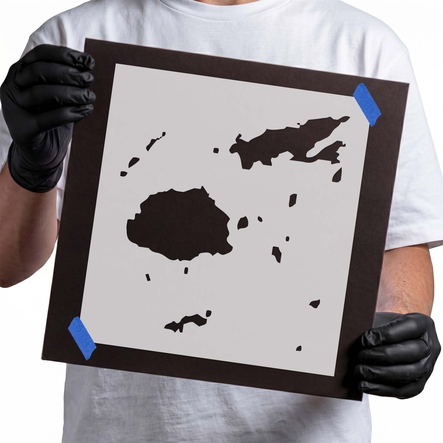 Fiji map stencil featuring multiple Pacific island silhouettes
