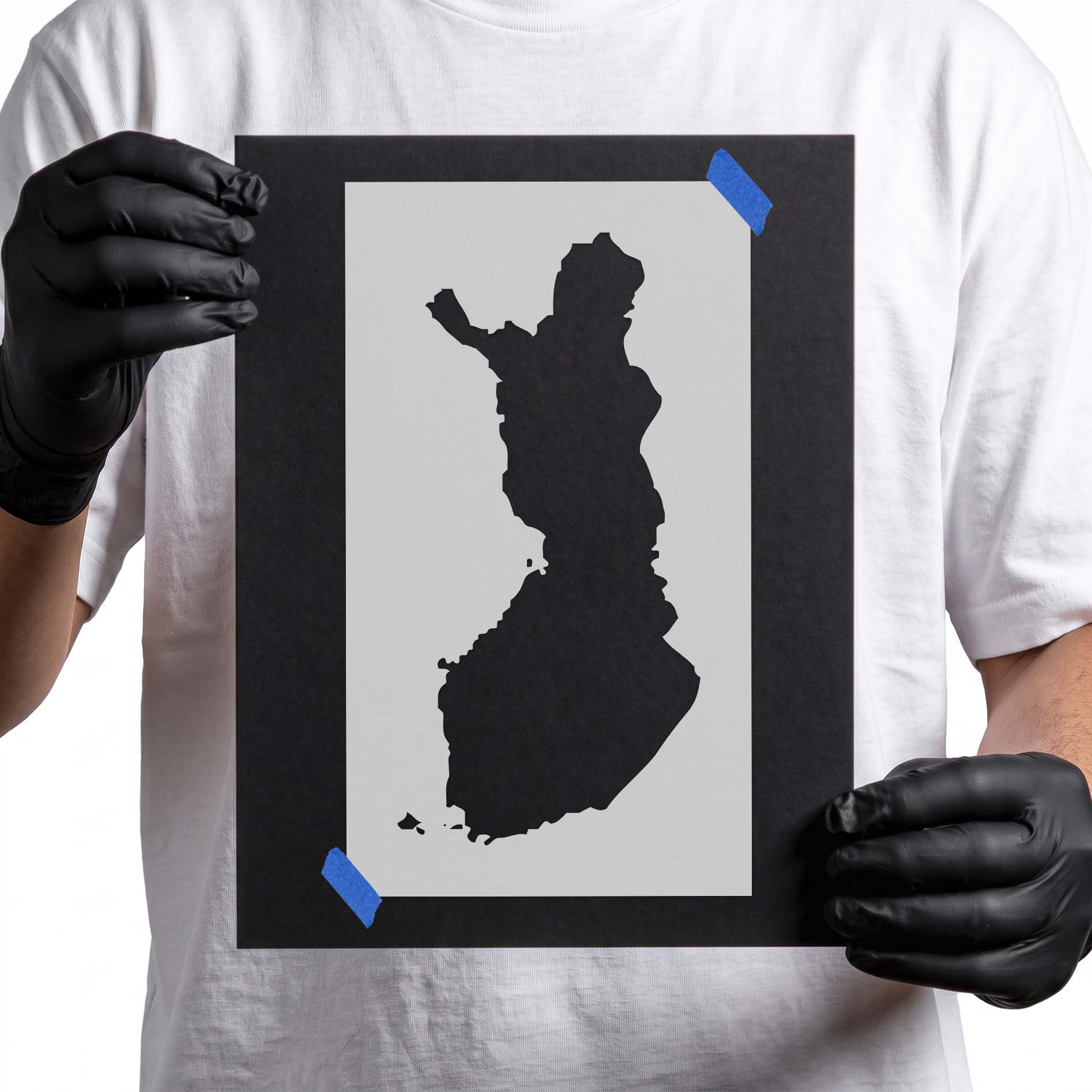Finland map stencil showing distinctive Nordic country silhouette