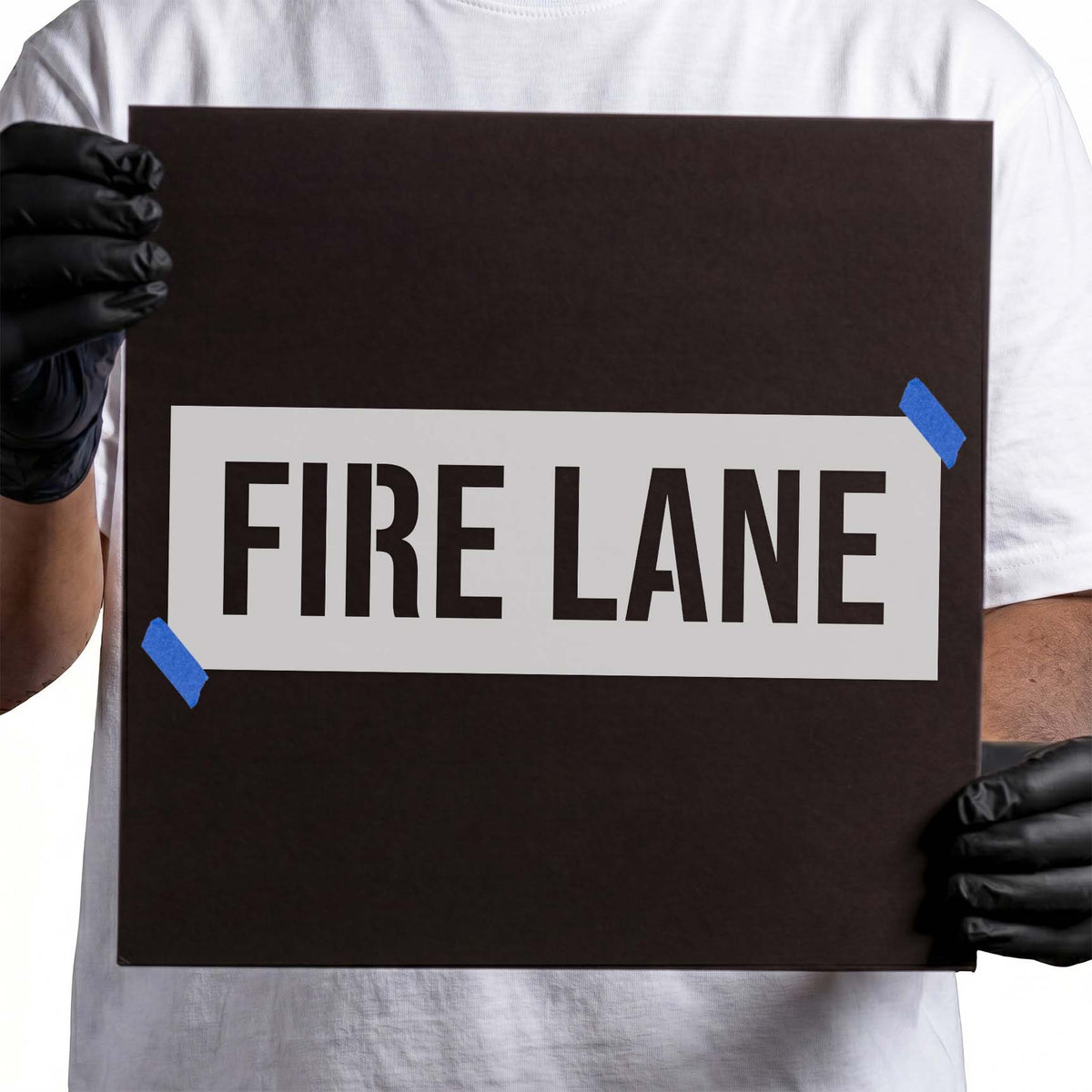 Fire lane stencil with large uppercase block safety lettering