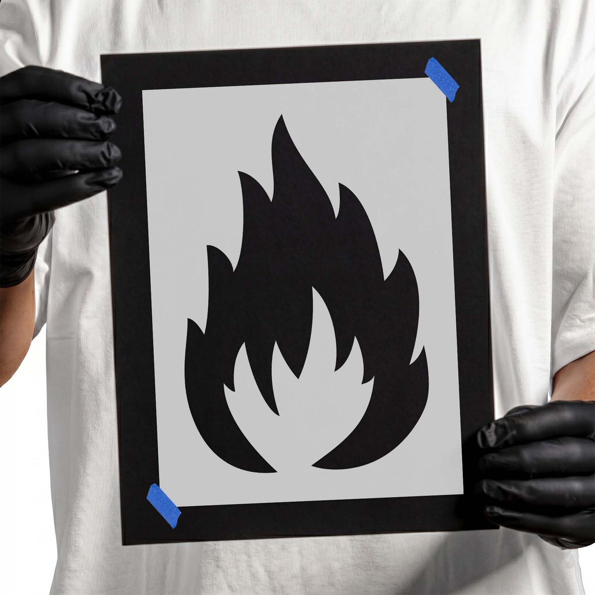 Flame stencil with bold pointed outer and inner fire shapes