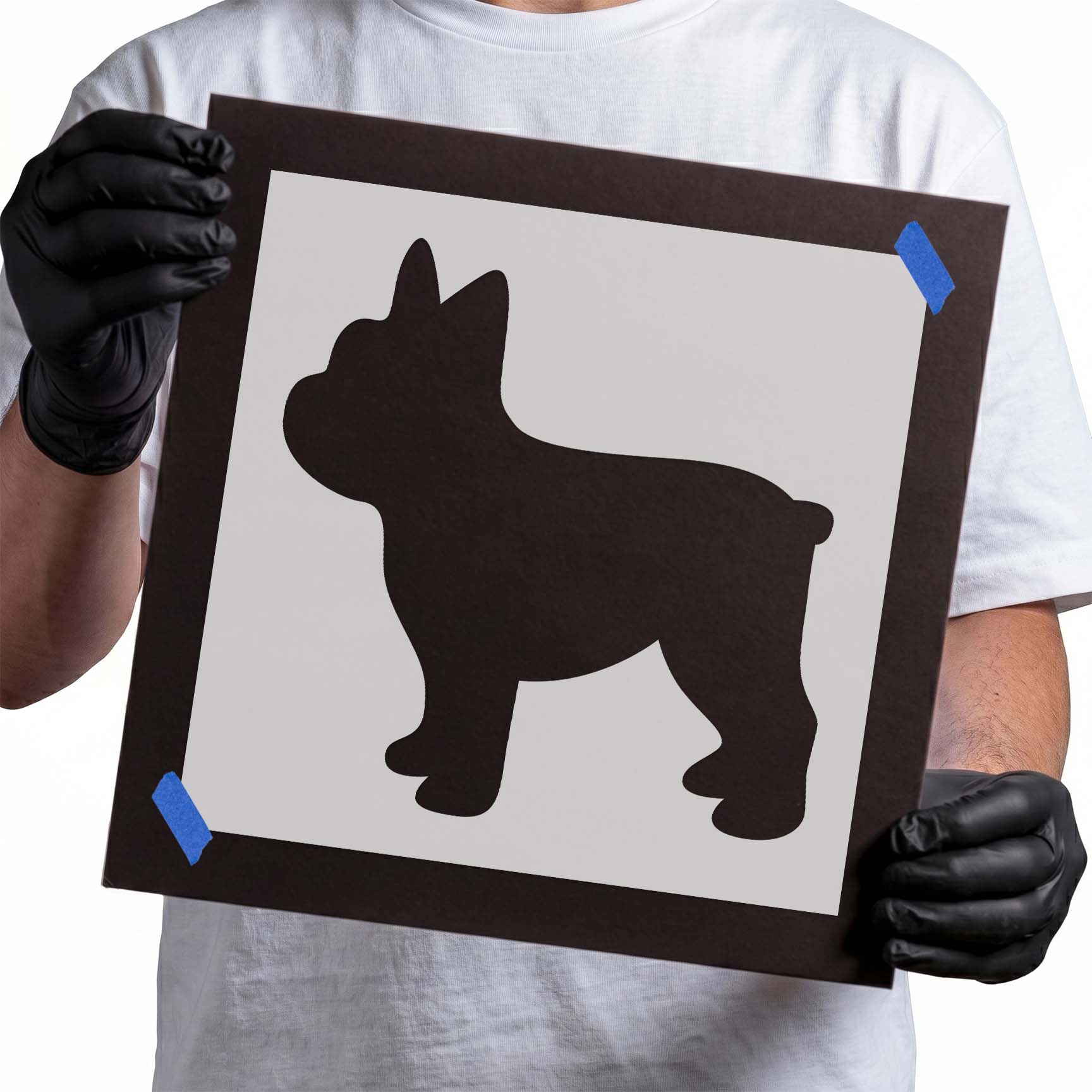 French Bulldog stencil with upright ears and compact standing profile