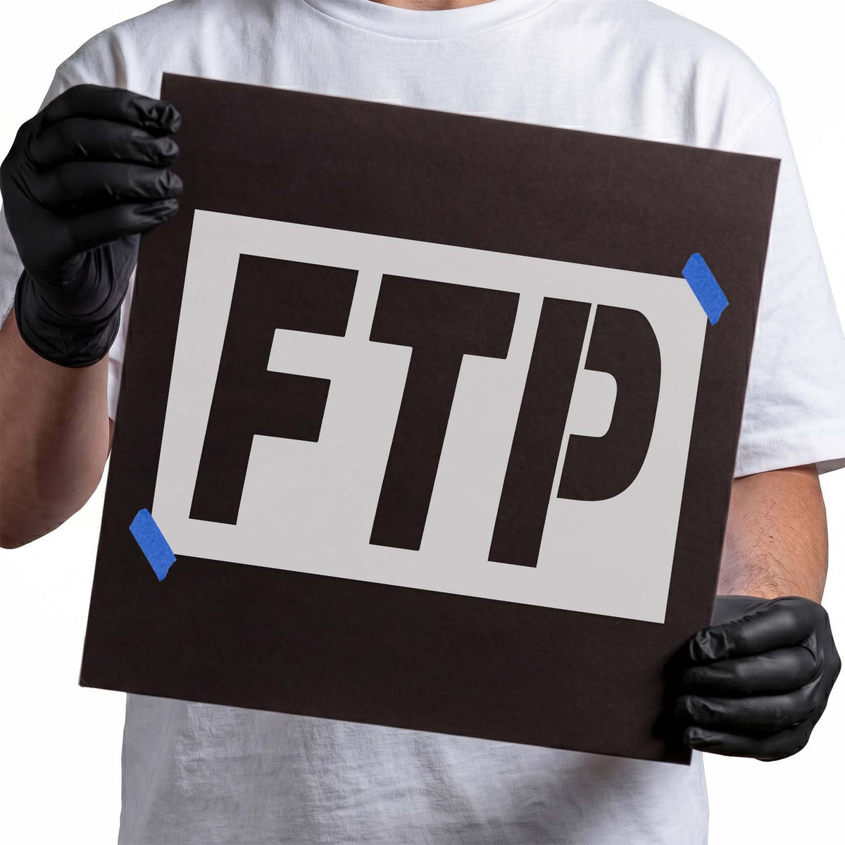 FTP stencil with bold uppercase block letters