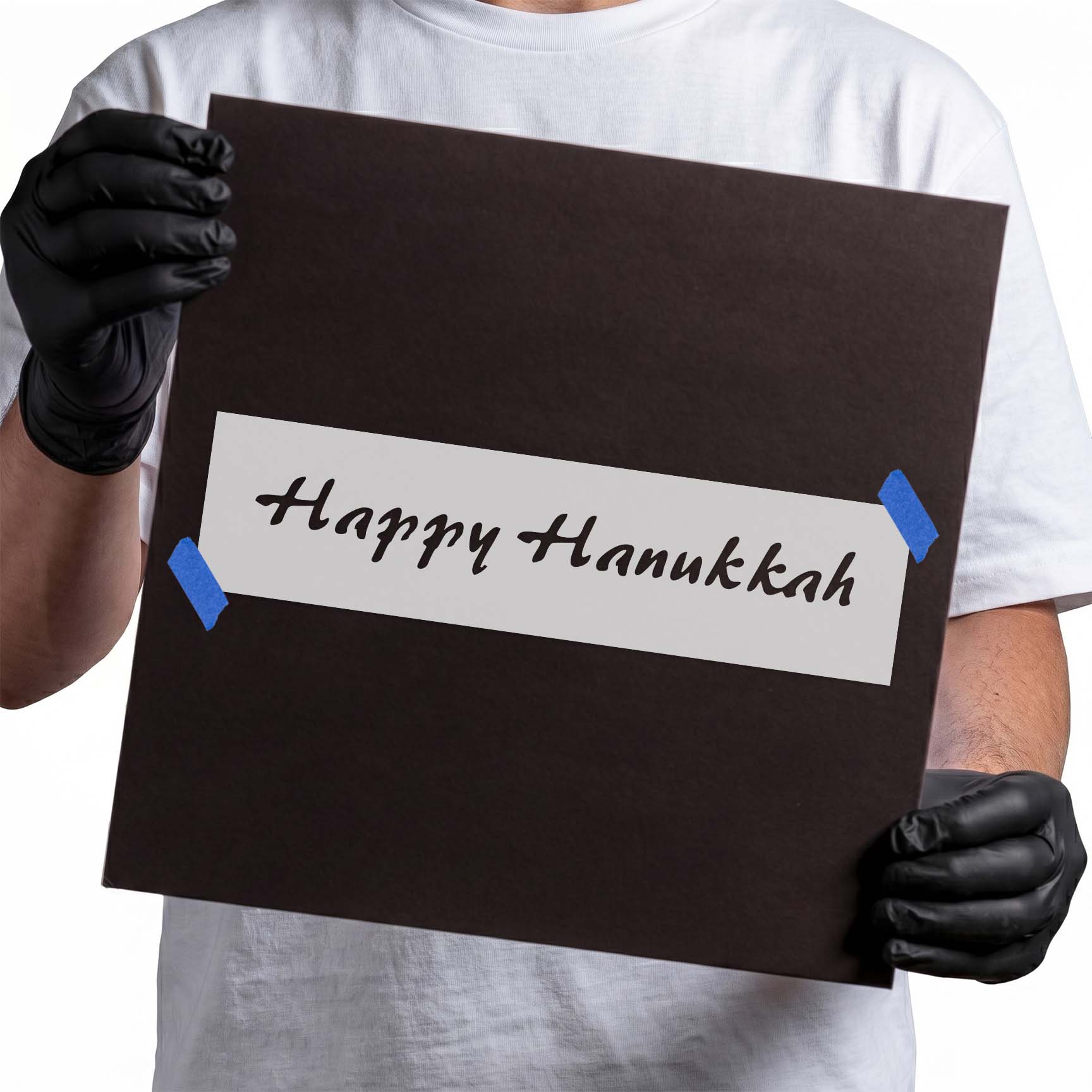 Happy Hanukkah stencil with flowing decorative script lettering