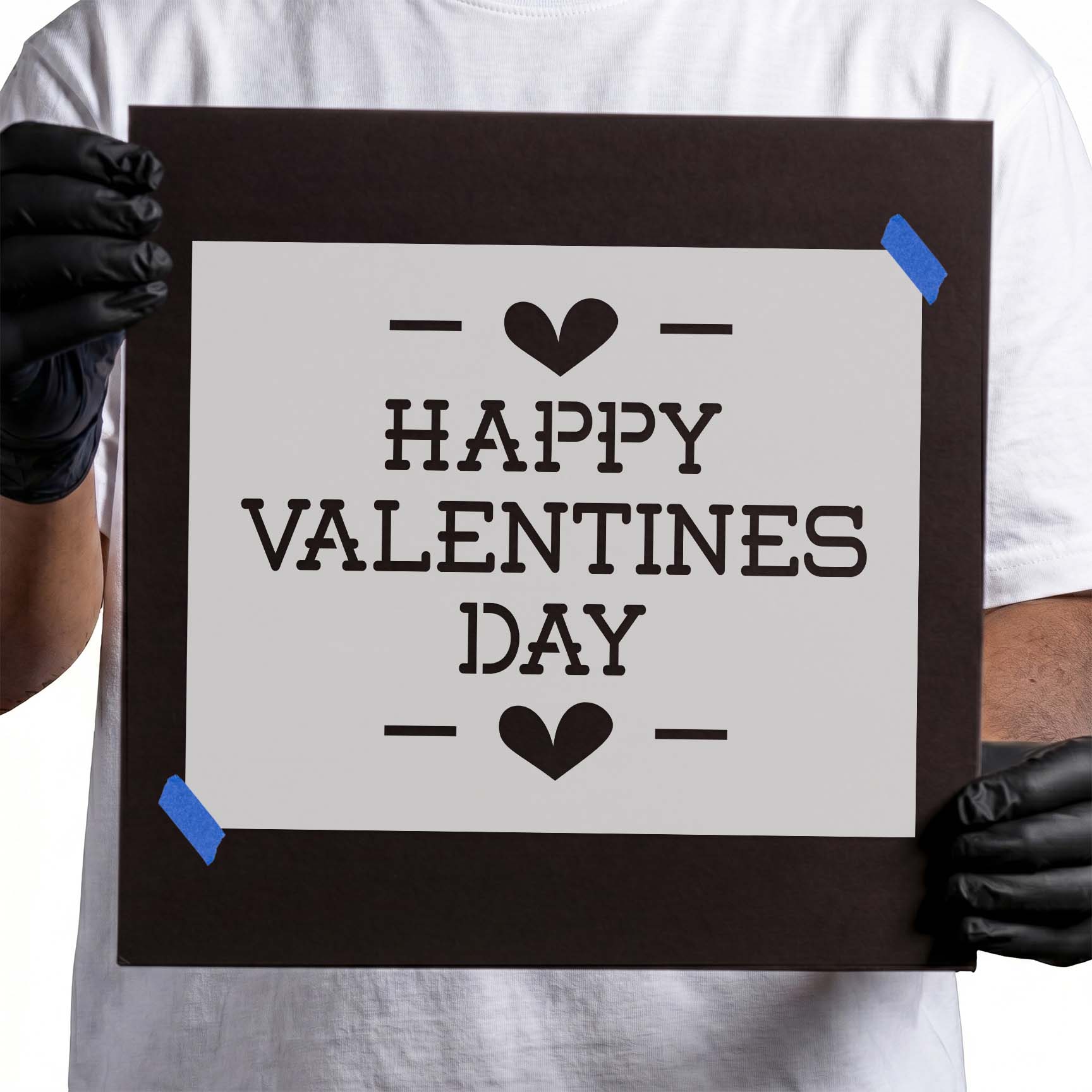 Happy Valentines Day text stencil with heart accents