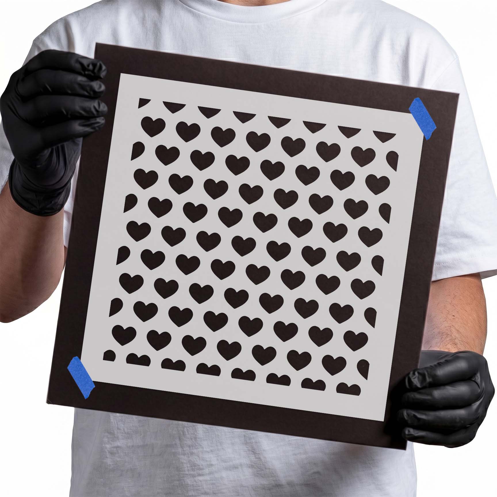 Heart stencil with repeating rows of simple heart shapes