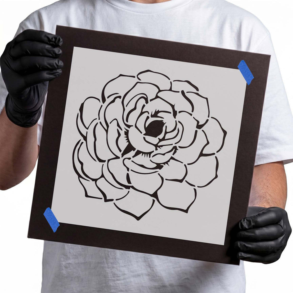 Hens and chicks succulent stencil with layered rosette leaves