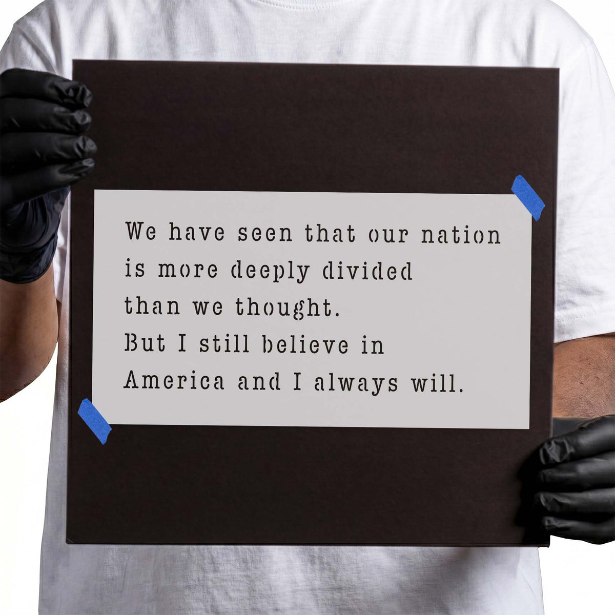 Patriotic America quote stencil with multi-line statement lettering