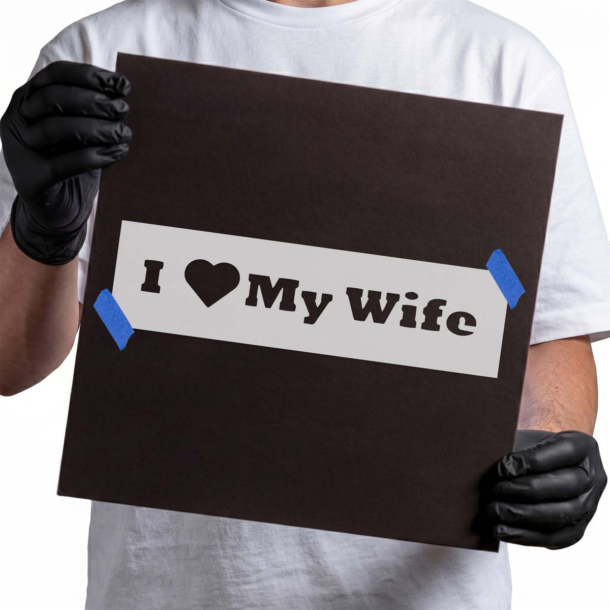 I love my wife lettering stencil with solid heart symbol