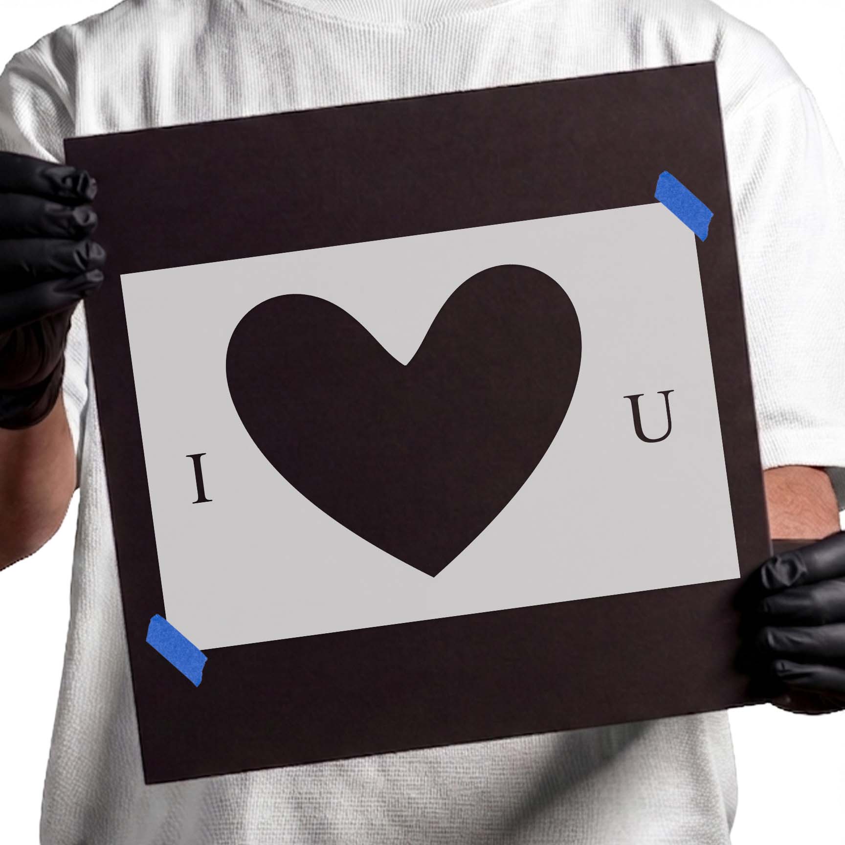 Heart stencil with I and U lettering design