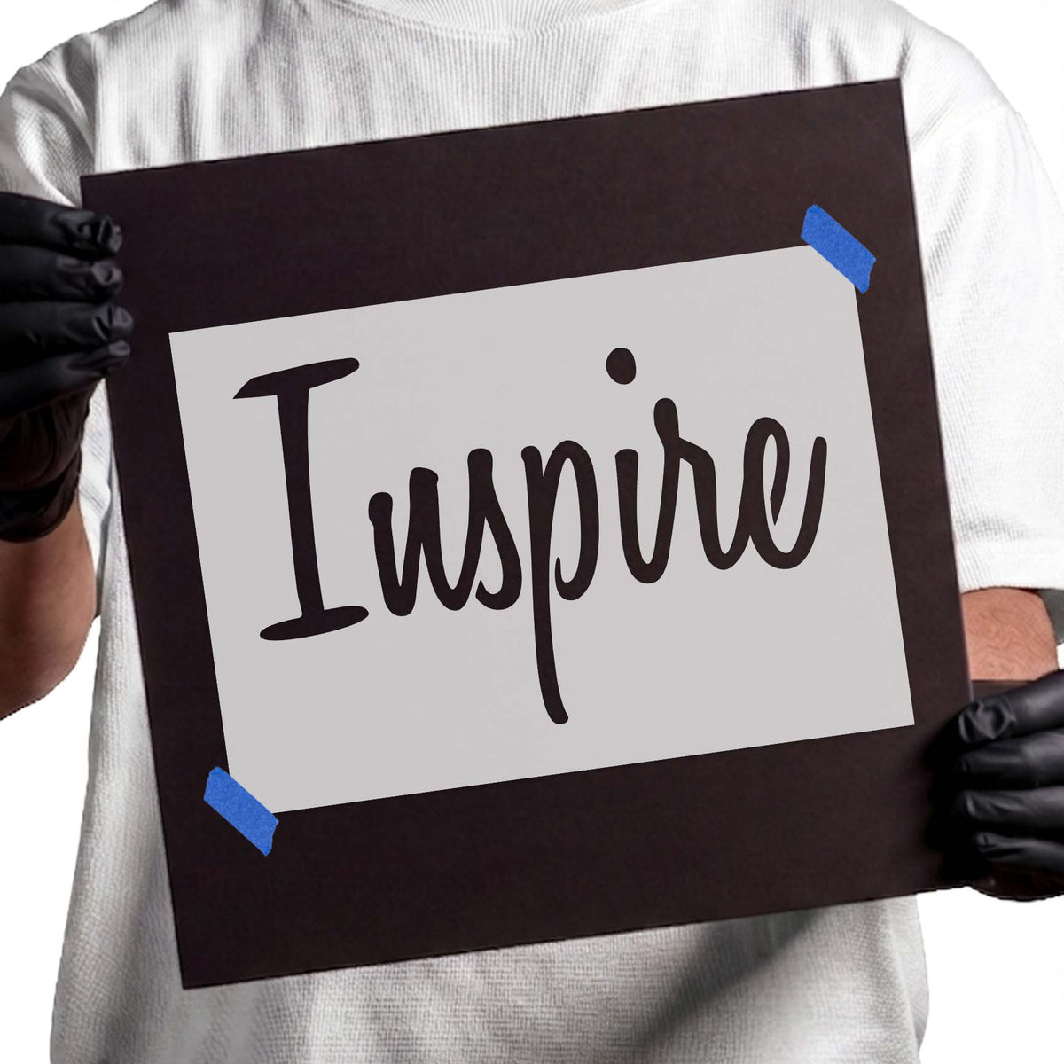 Inspire word stencil with flowing handwritten lettering