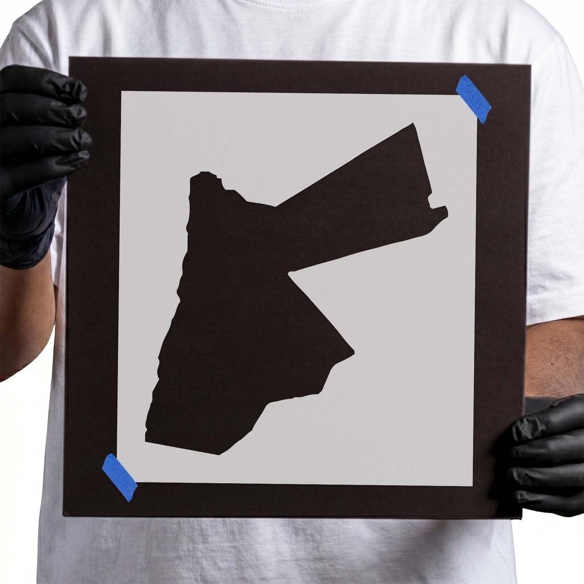 Jordan stencil with distinctive angular country map silhouette