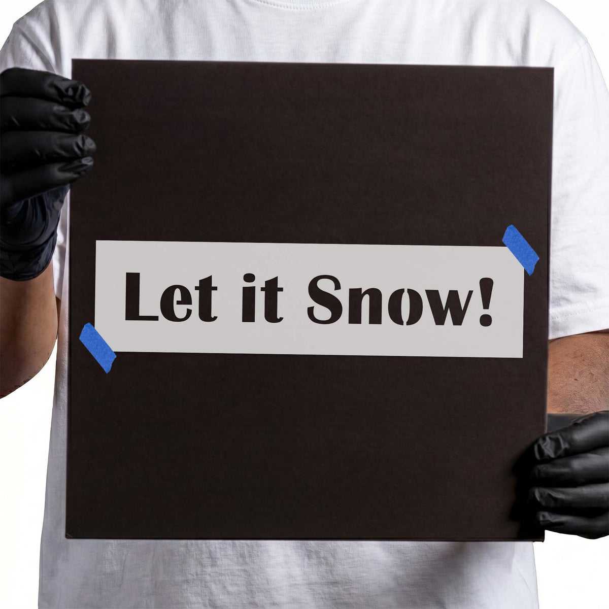 Let it snow stencil with bold winter lettering and exclamation point