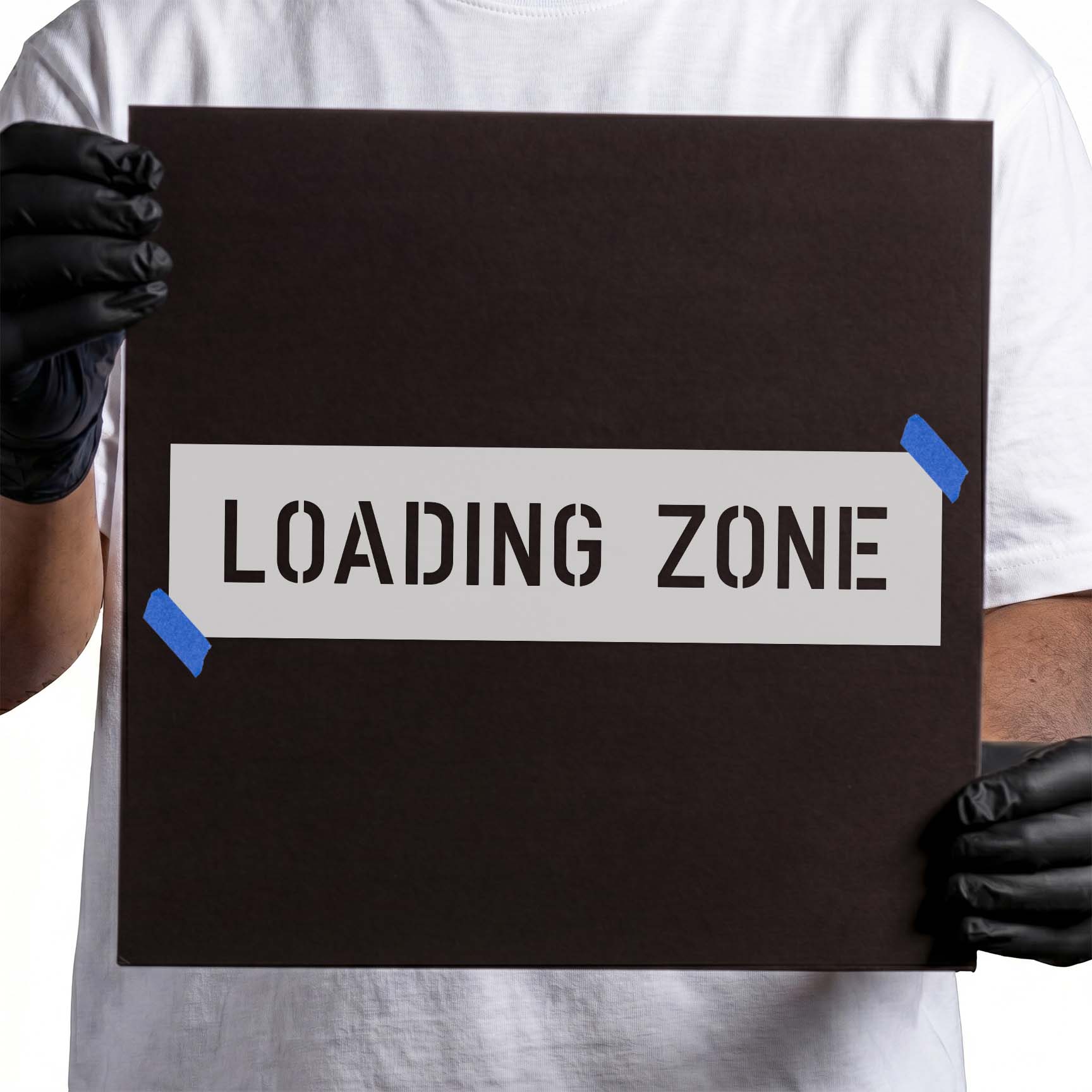Bold loading zone stencil with uppercase block lettering