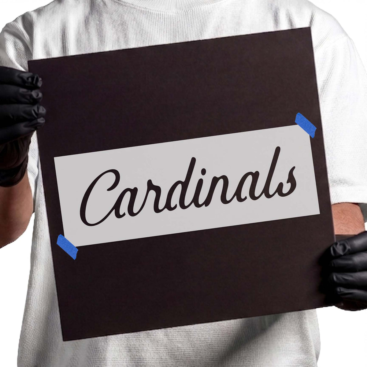 Cardinals mascot stencil with flowing cursive lettering