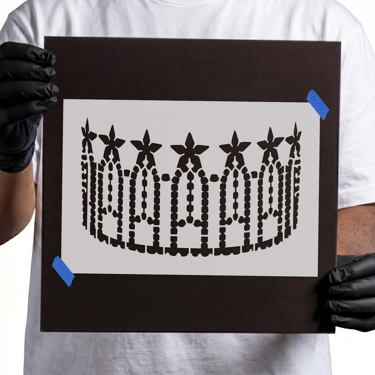 Ornate pageant crown stencil with beaded arches and pointed peaks