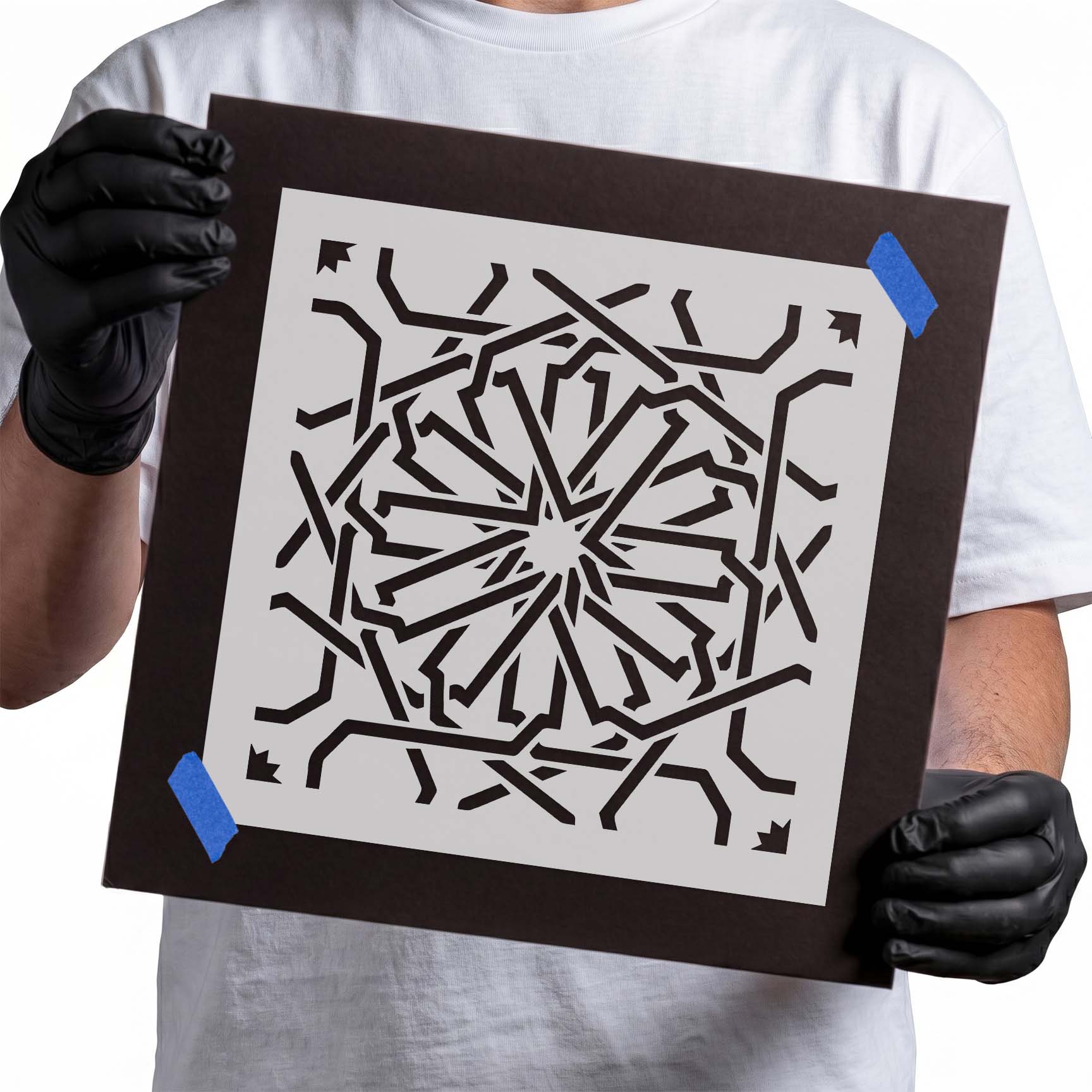 Person holding a Mylar Morrocan Pattern Stencil