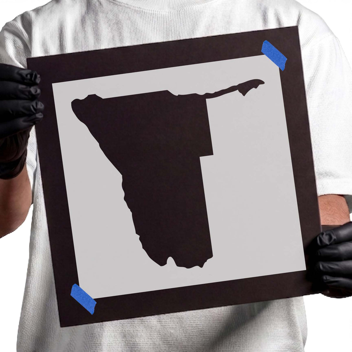 Namibia stencil showing the country's distinctive outline and northeastern extension