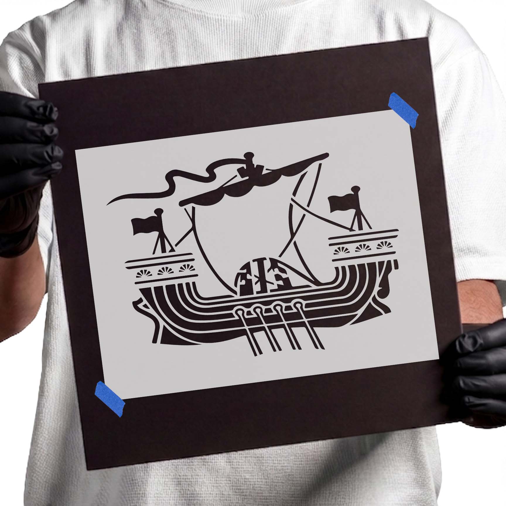 New Brunswick flag stencil with sailing ship and lion design