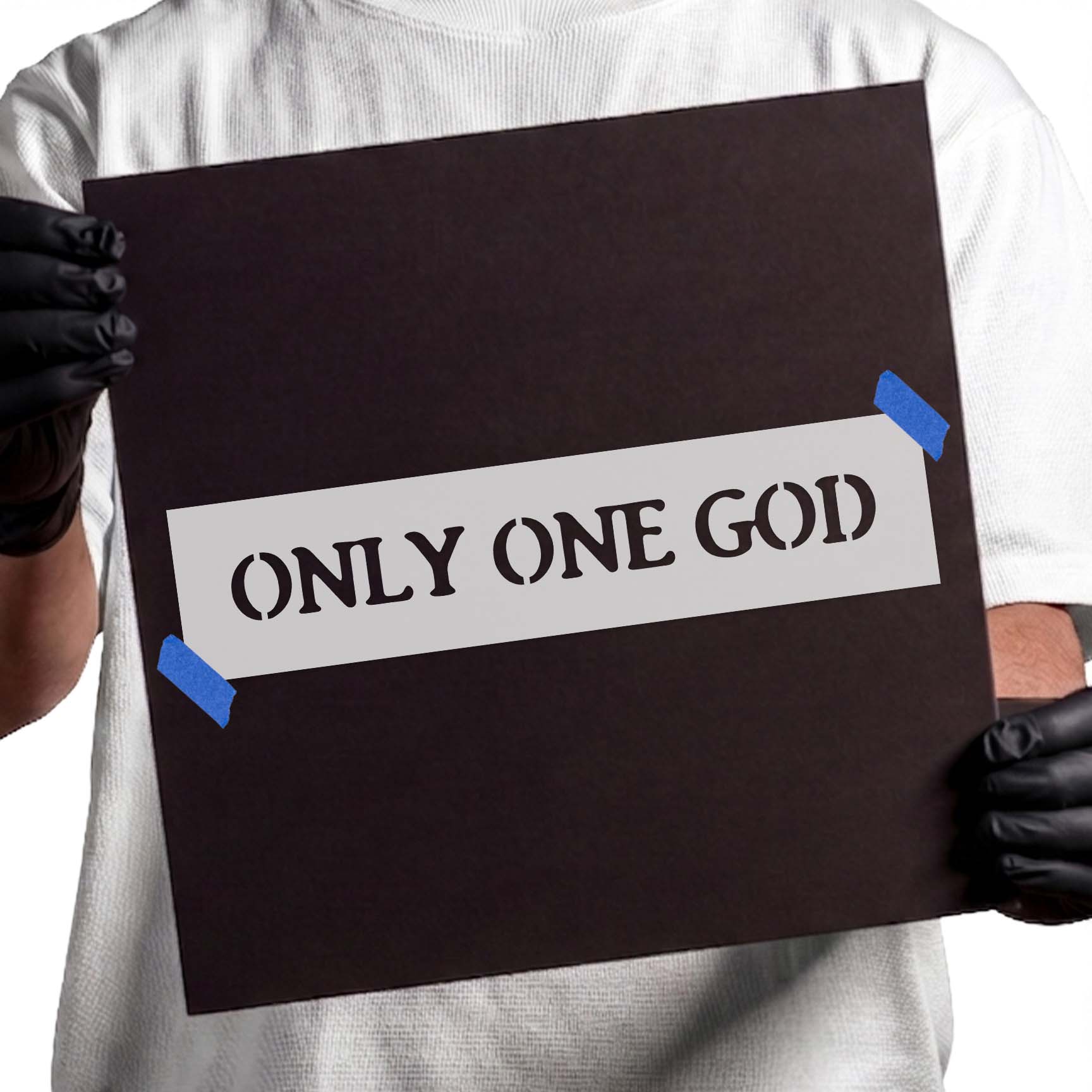Only One God lettering stencil design