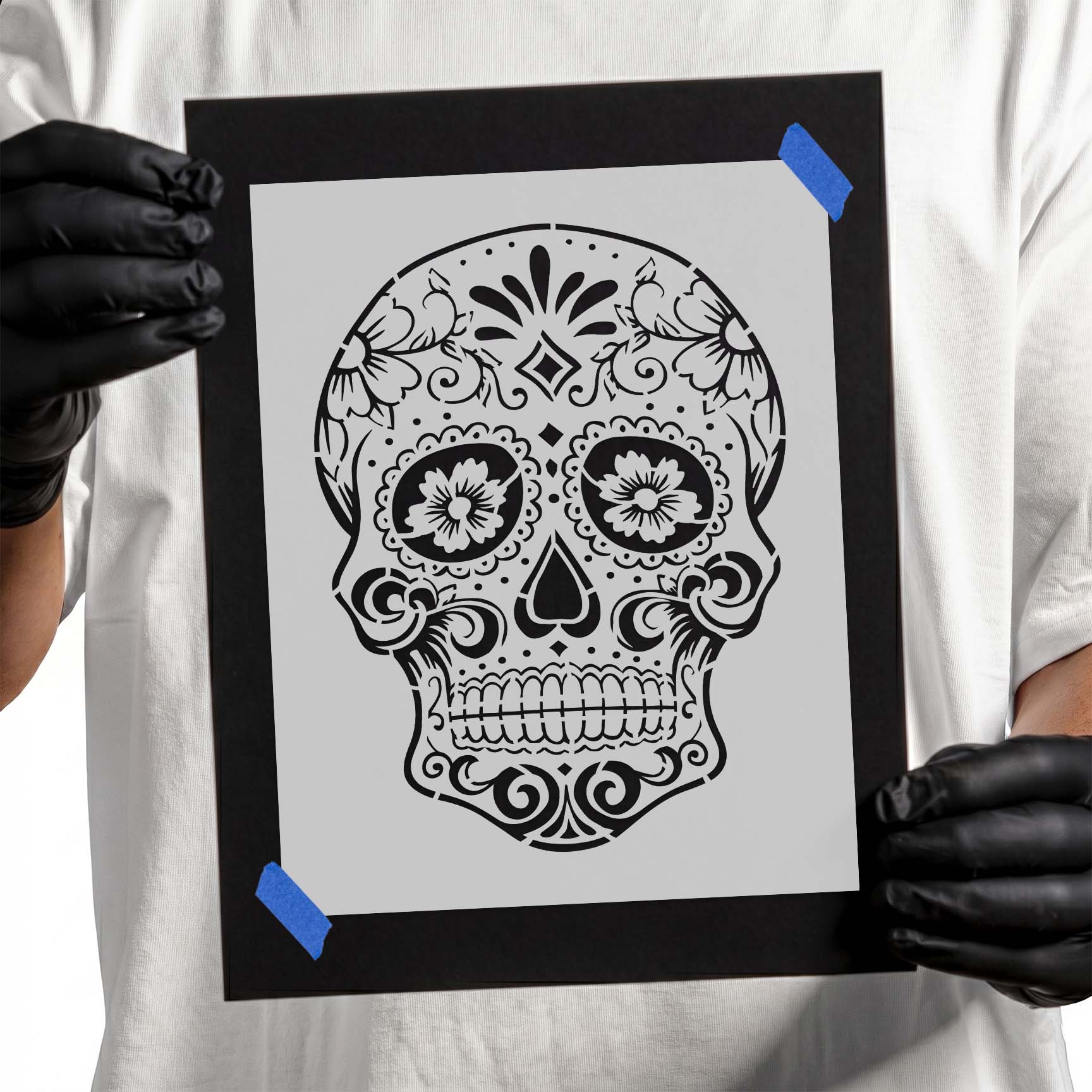 Ornate Dia de los Muertos Skull Stencil