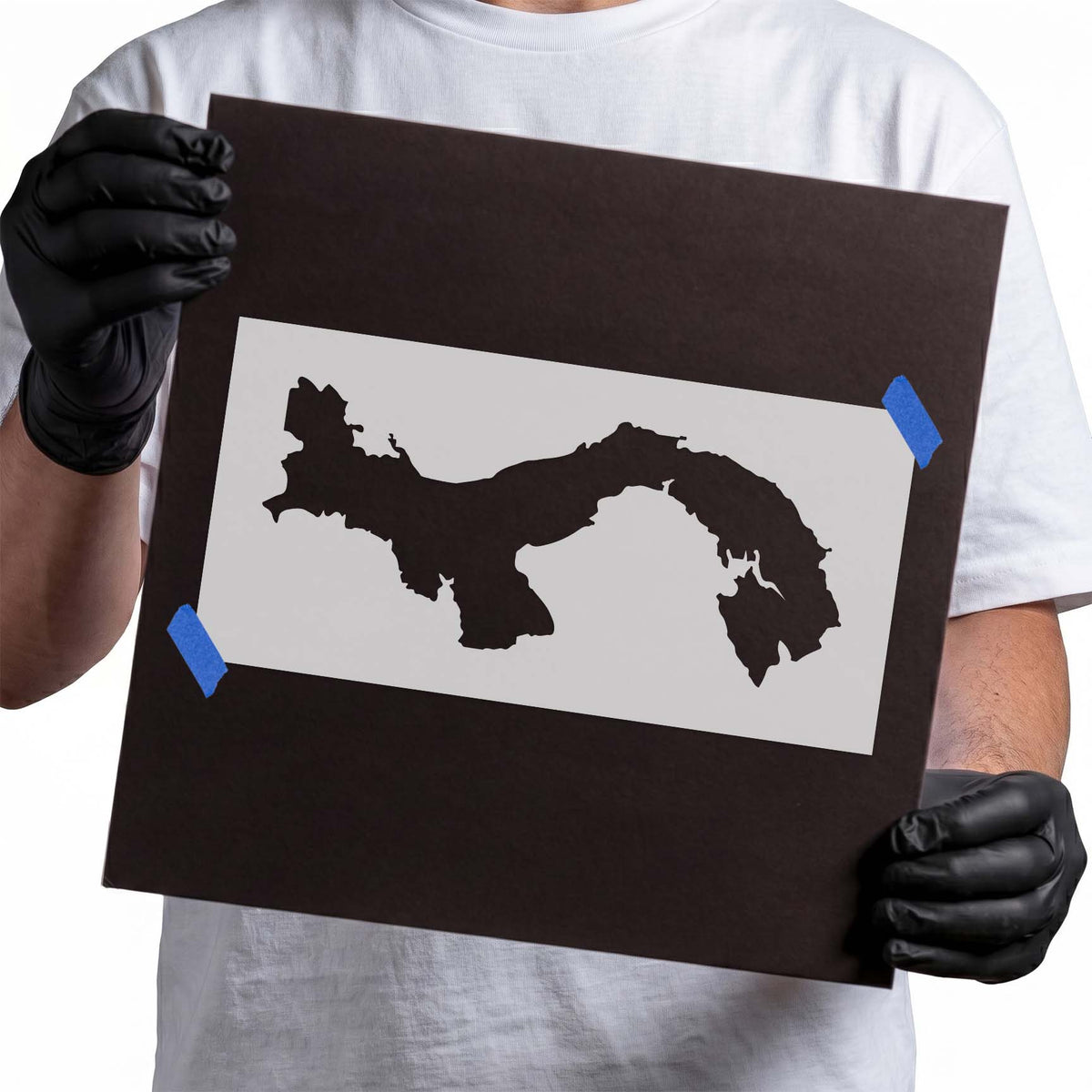 Panama stencil with distinctive curved country map silhouette