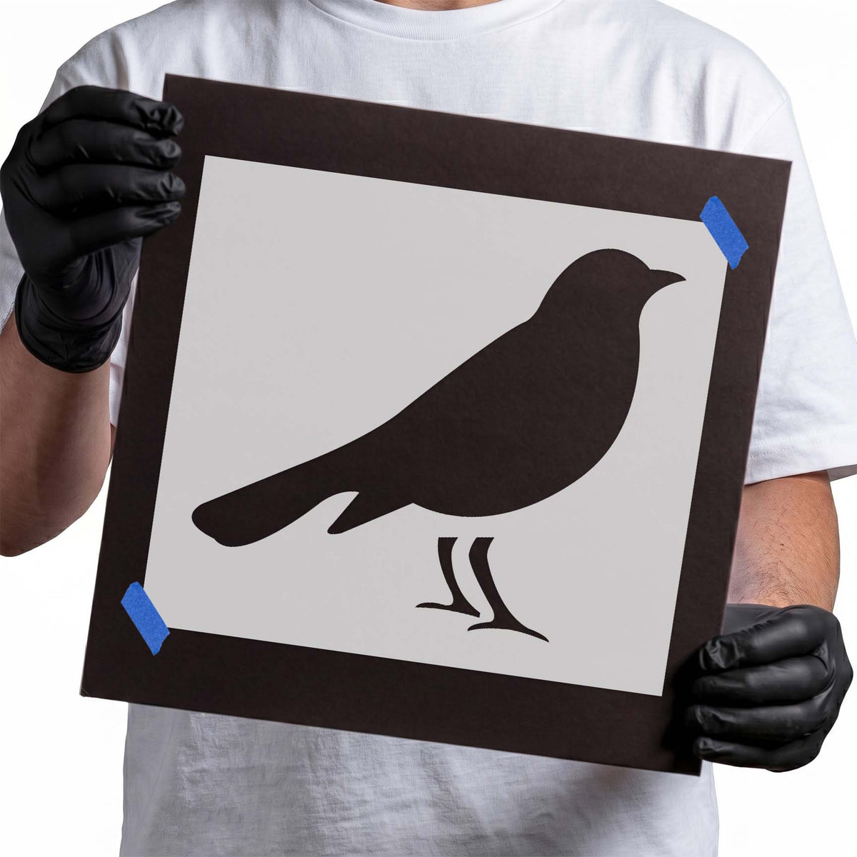 Perched robin stencil bird silhouette with slim legs