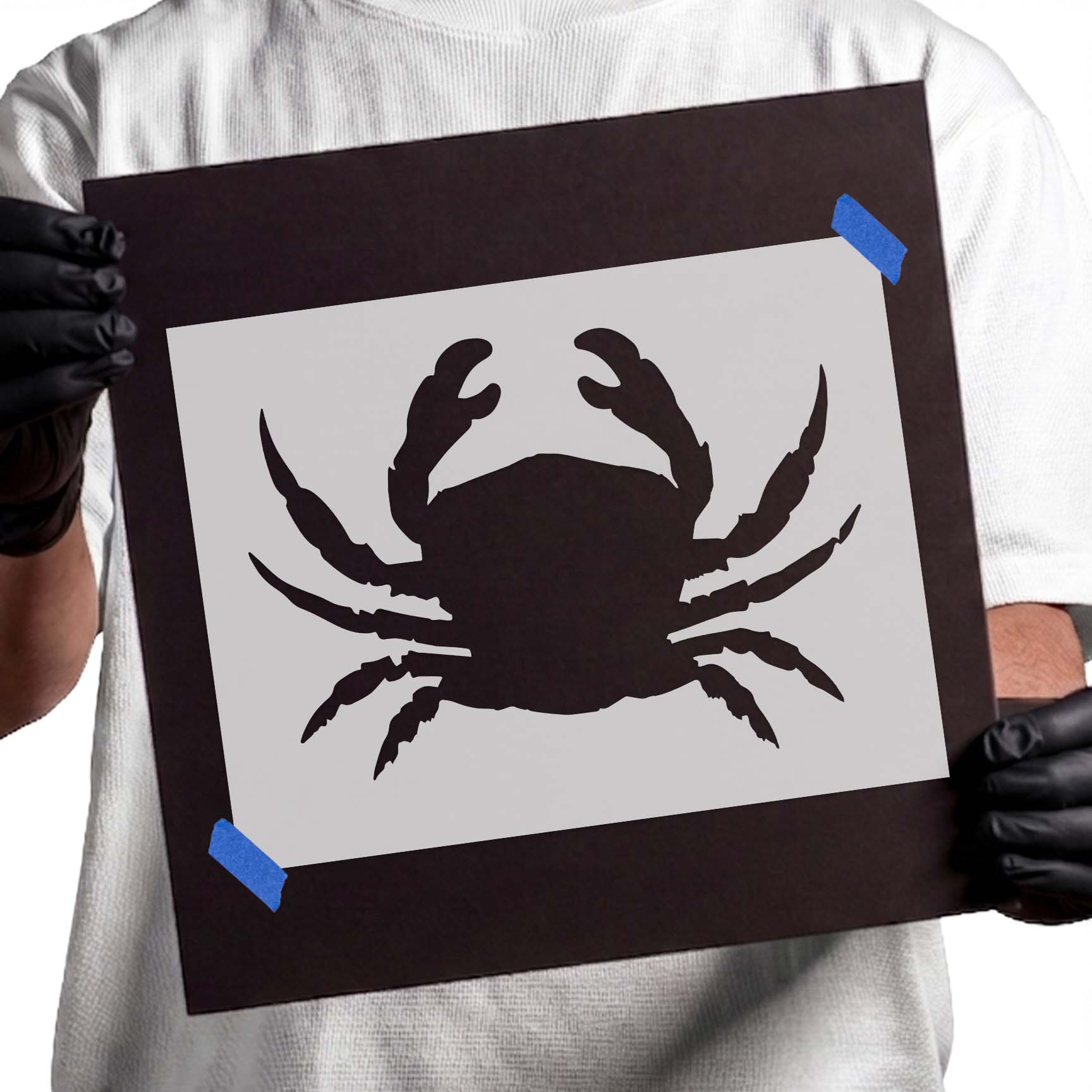 Detailed pinching crab silhouette stencil for coastal crafts