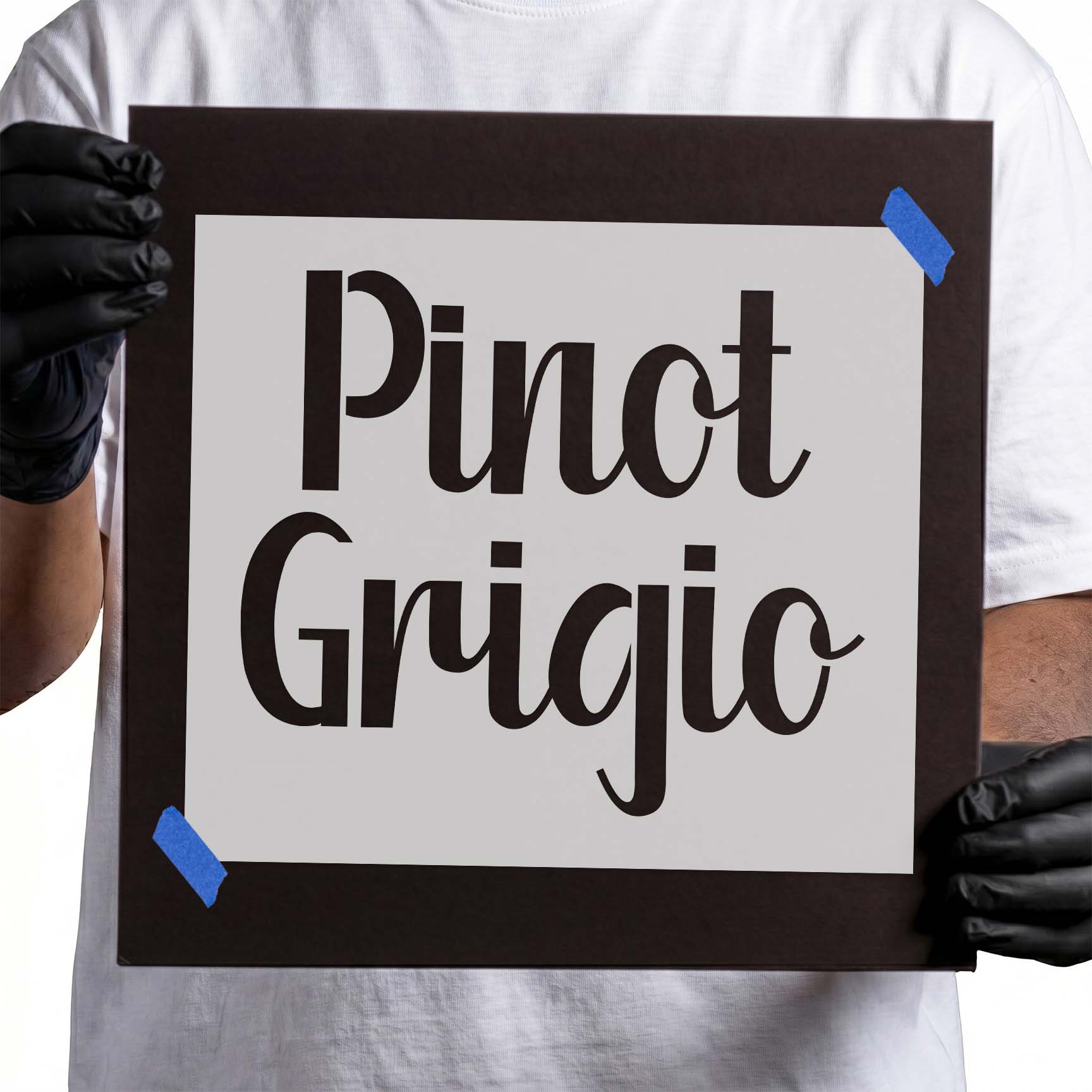 Pinot Grigio stencil with large flowing script lettering