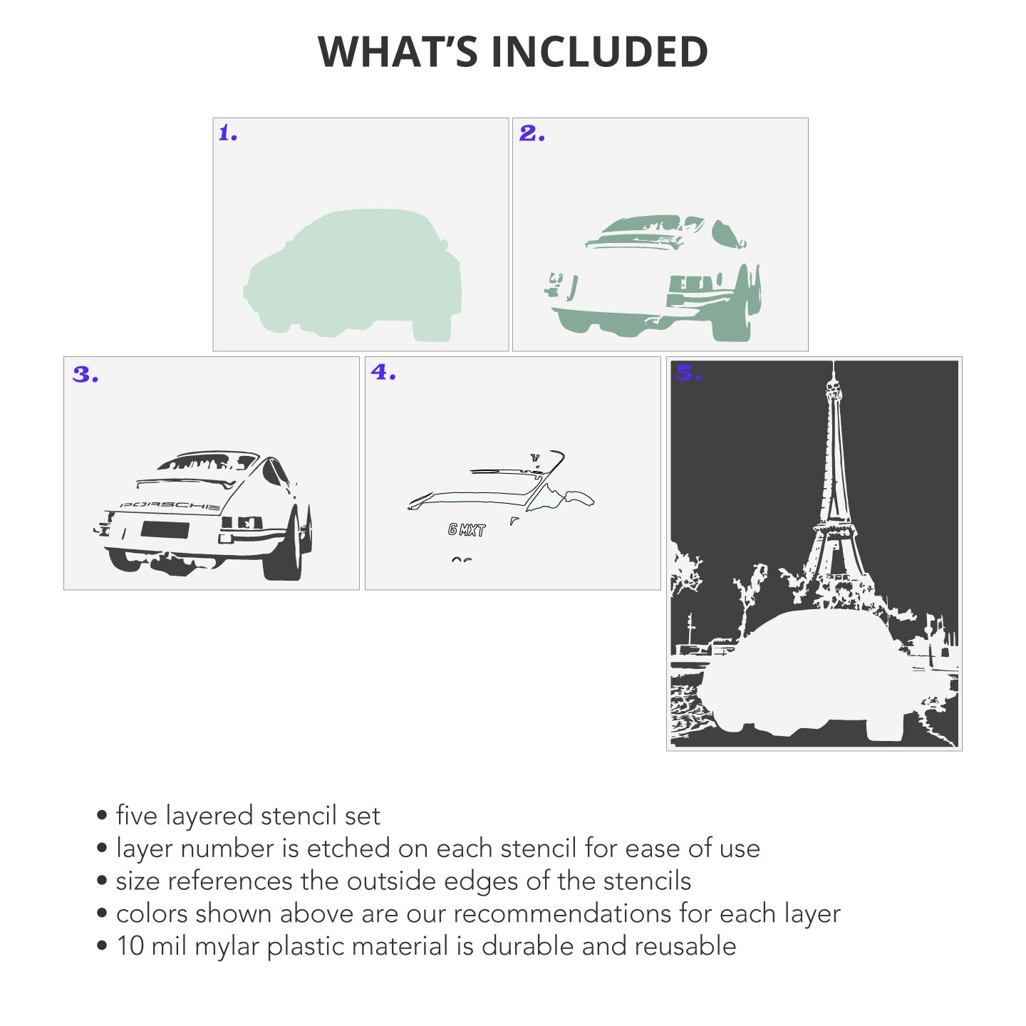 Conjunto de plantillas de 5 capas Porsche y Torre Eiffel