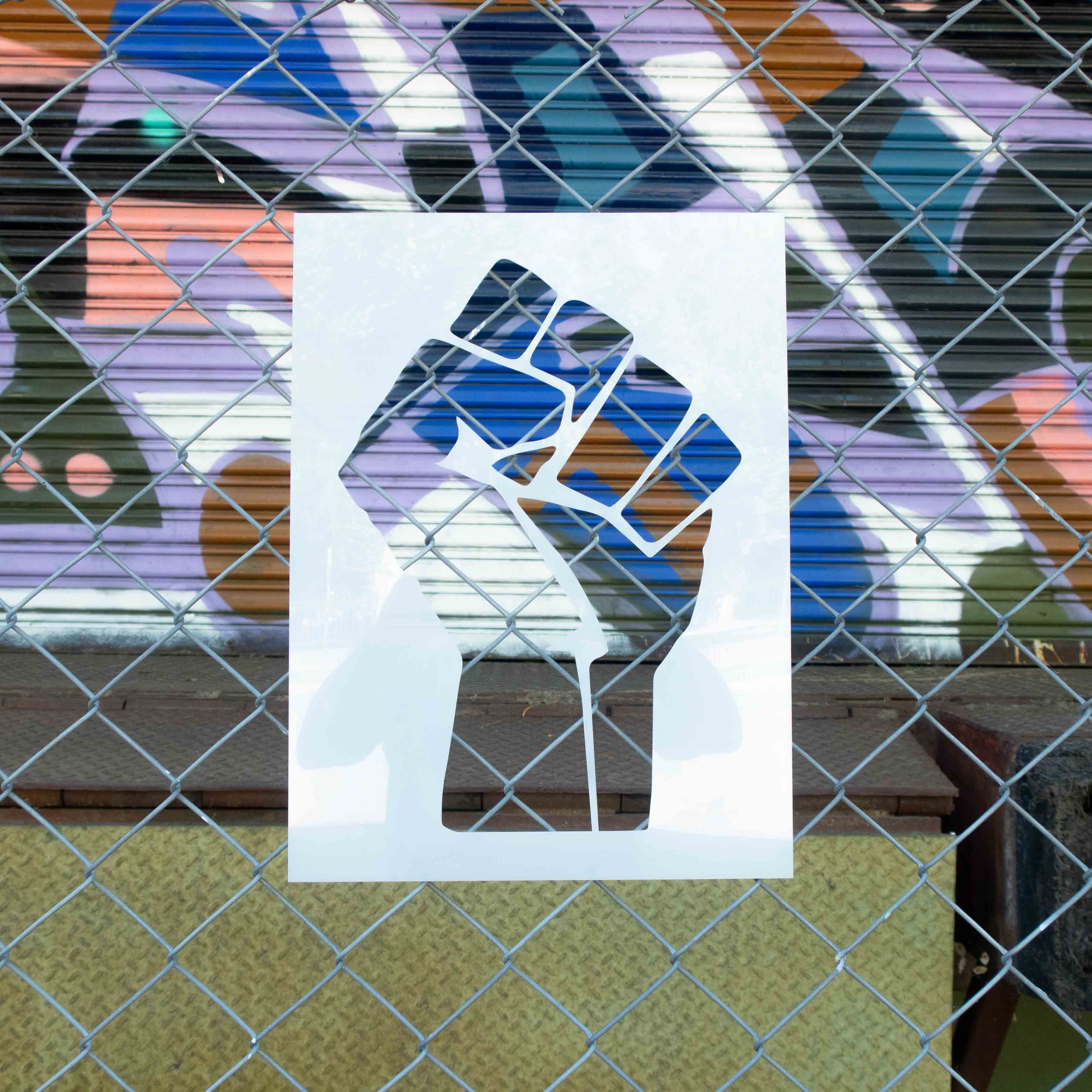 Black Lives Matter BLM Fist Stencil on Gate