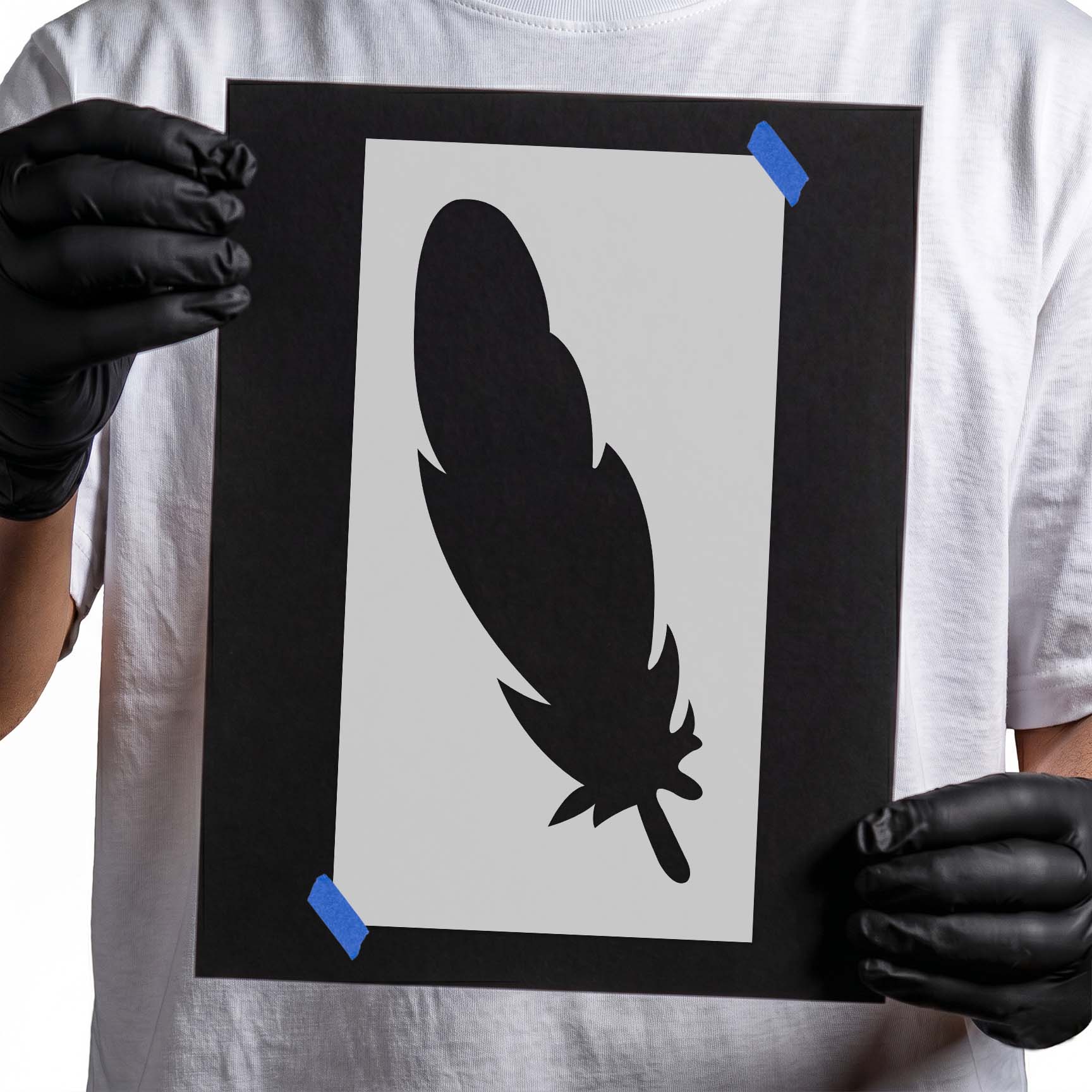 Rounded feather stencil with broad tip and sweeping curved edges