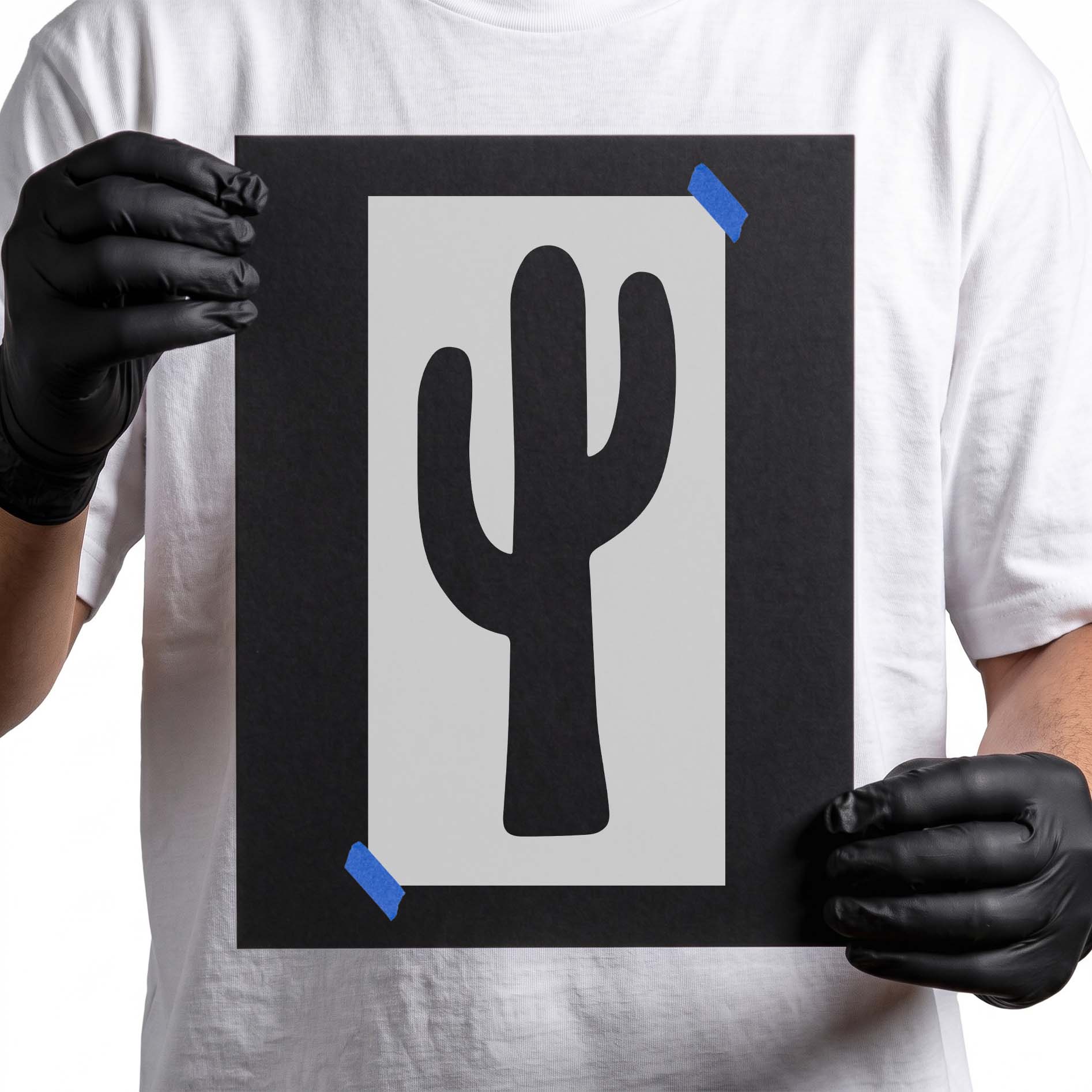 Saguaro cactus stencil with tall trunk and two raised arms