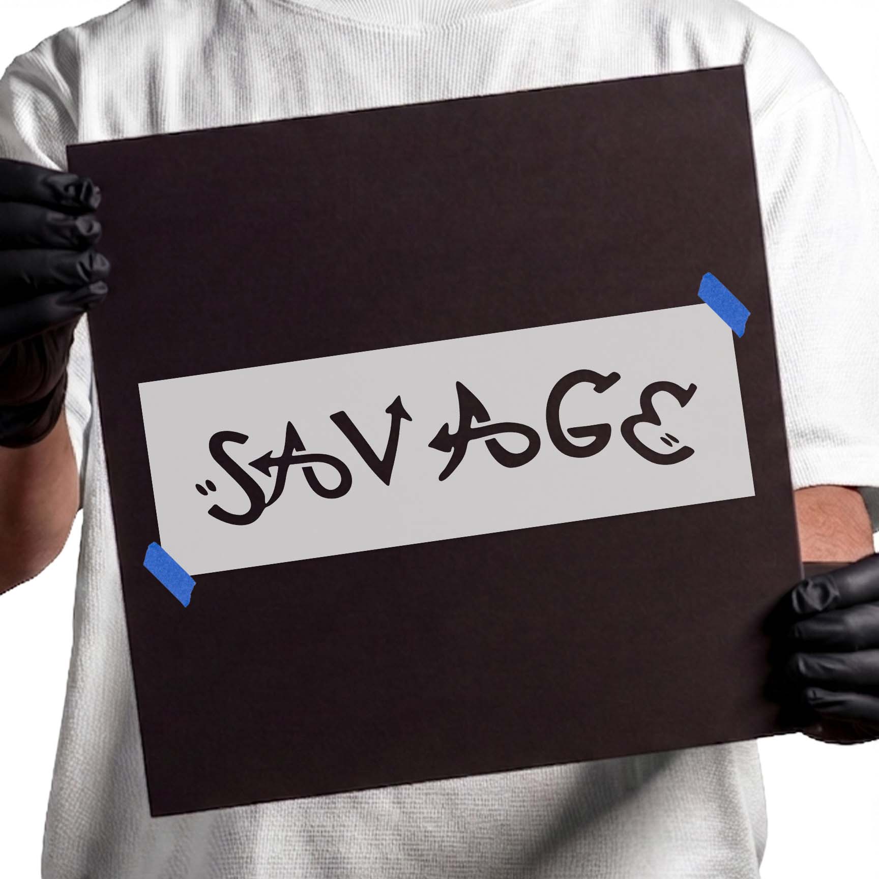 Savage stencil with bold stylized lettering