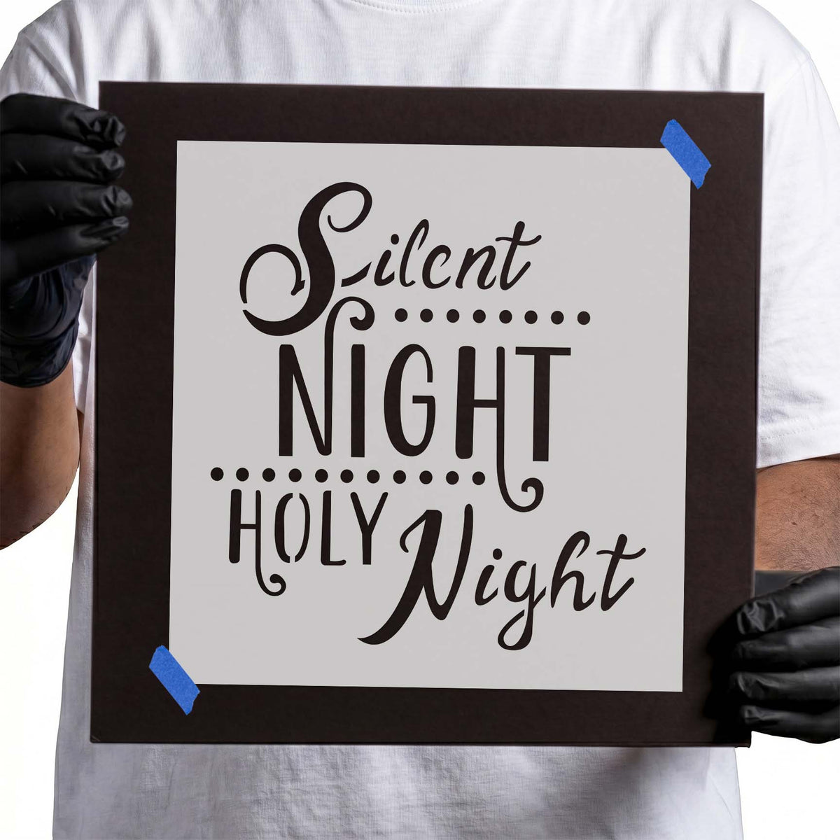 Christmas stencil with Silent Night Holy Night decorative lettering