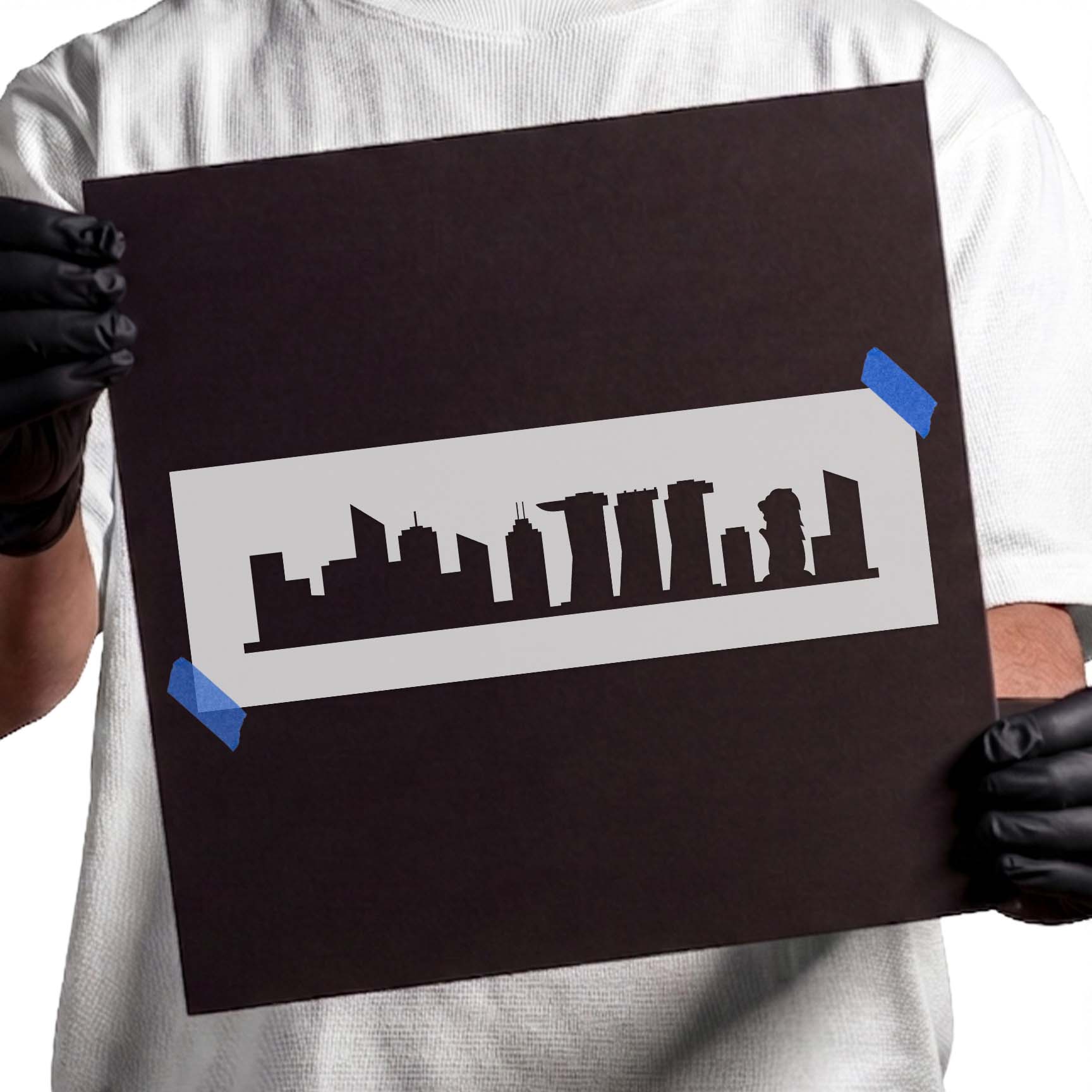 Singapore skyline stencil with distinctive city landmark silhouettes