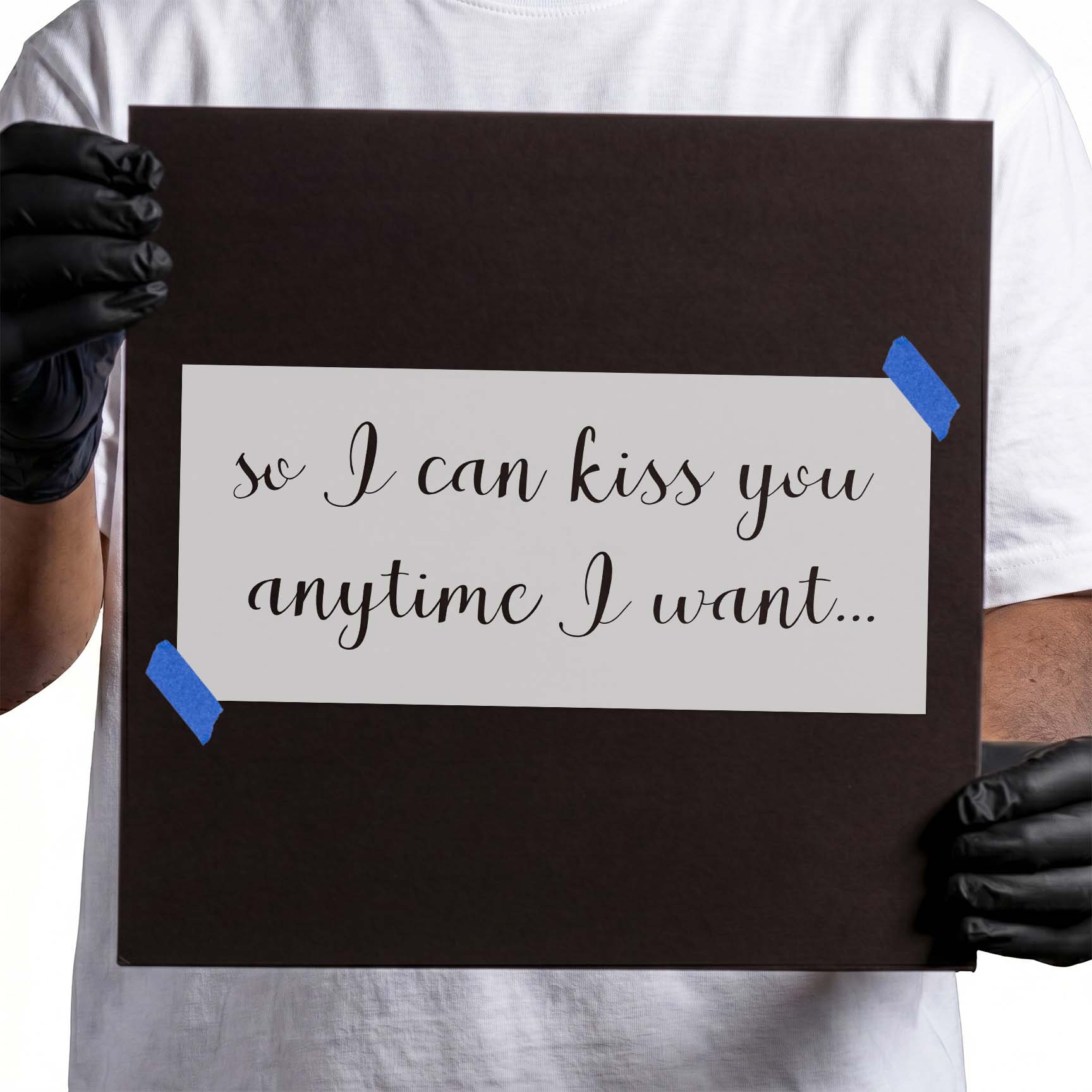 Romantic kiss quote stencil in flowing two-line script lettering