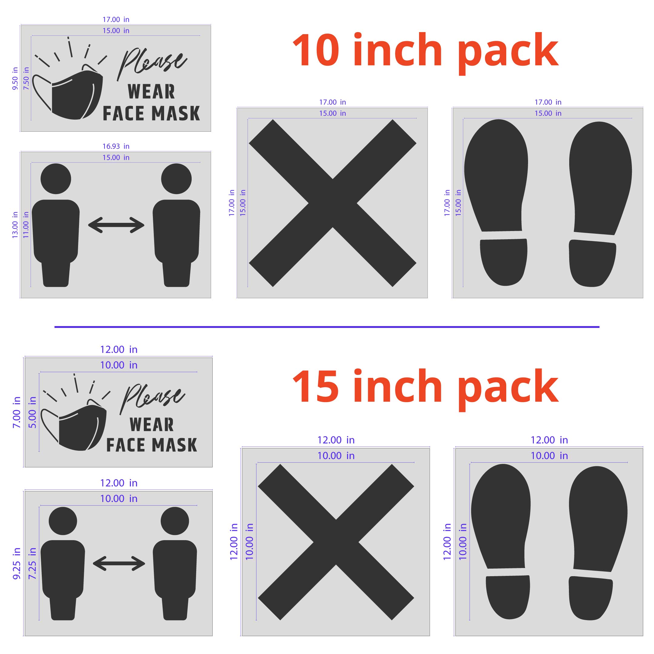 Social Distancing Stencil Kit Dimensions