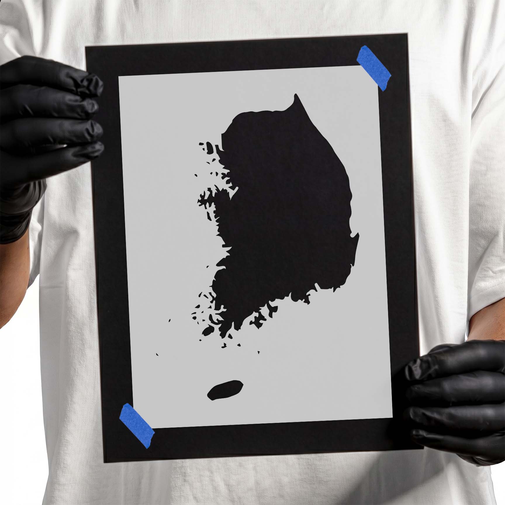 South Korea map stencil with detailed coastline and island silhouettes