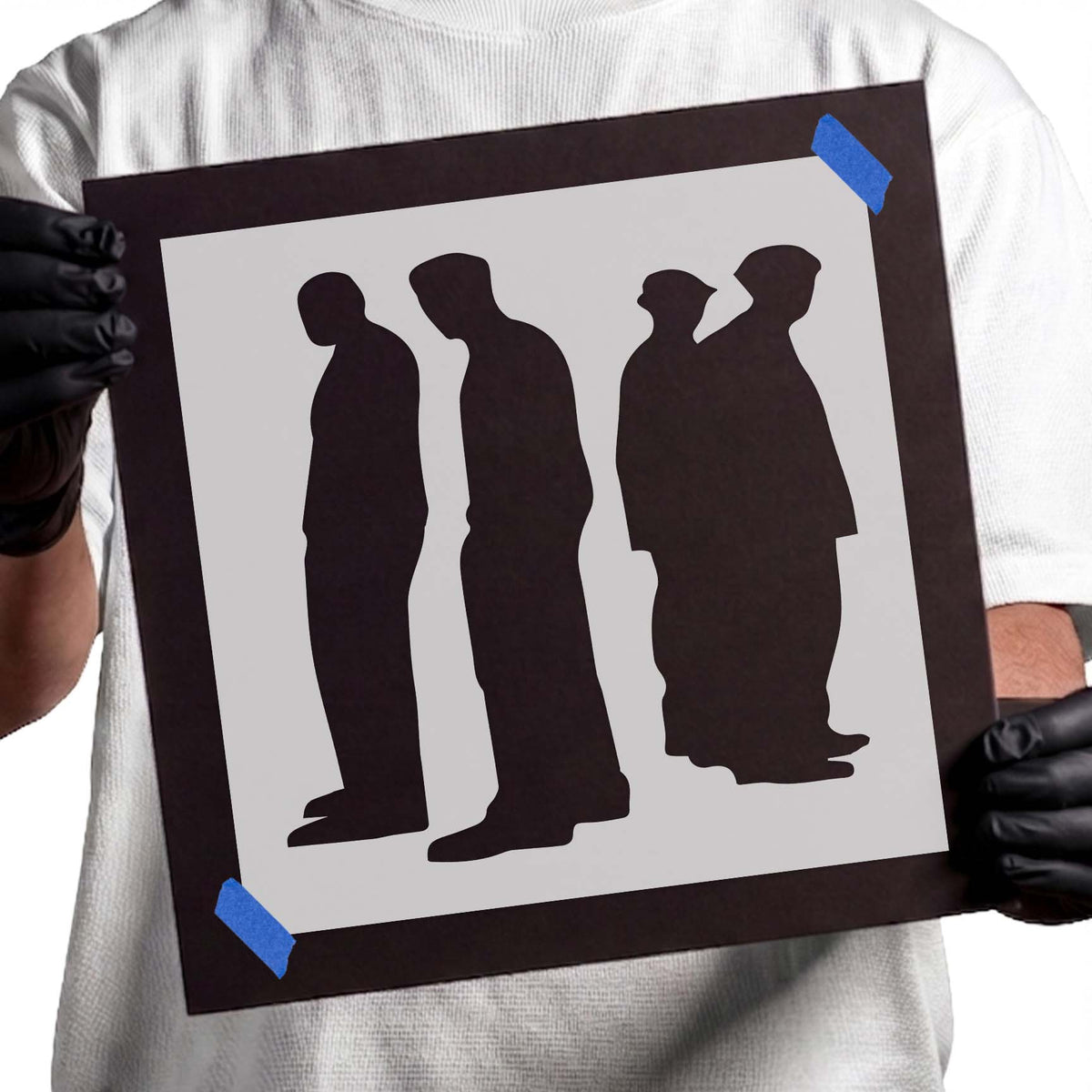 Standing men stencil featuring four distinct male figure silhouettes