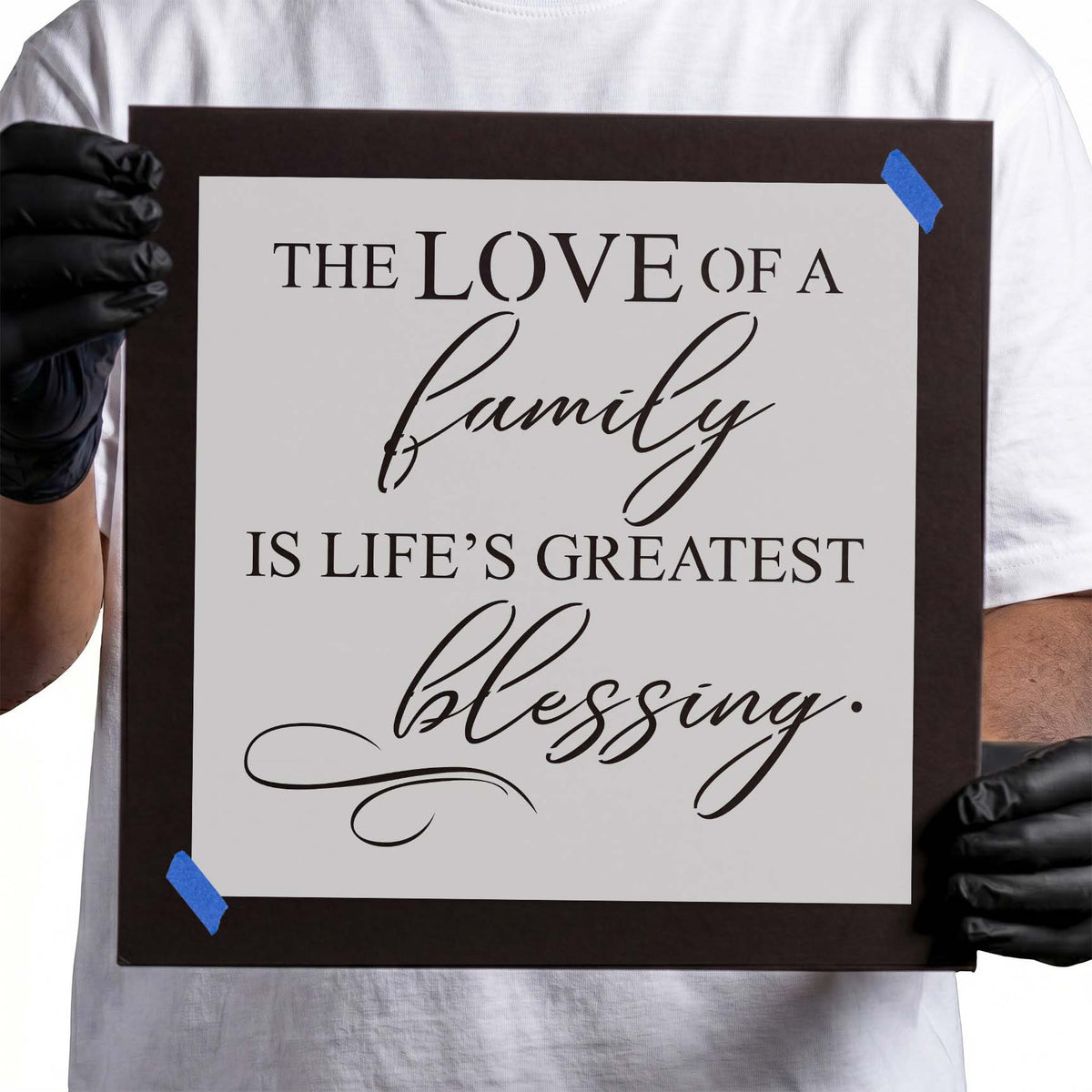 Family blessing quote stencil with elegant serif and flowing script lettering